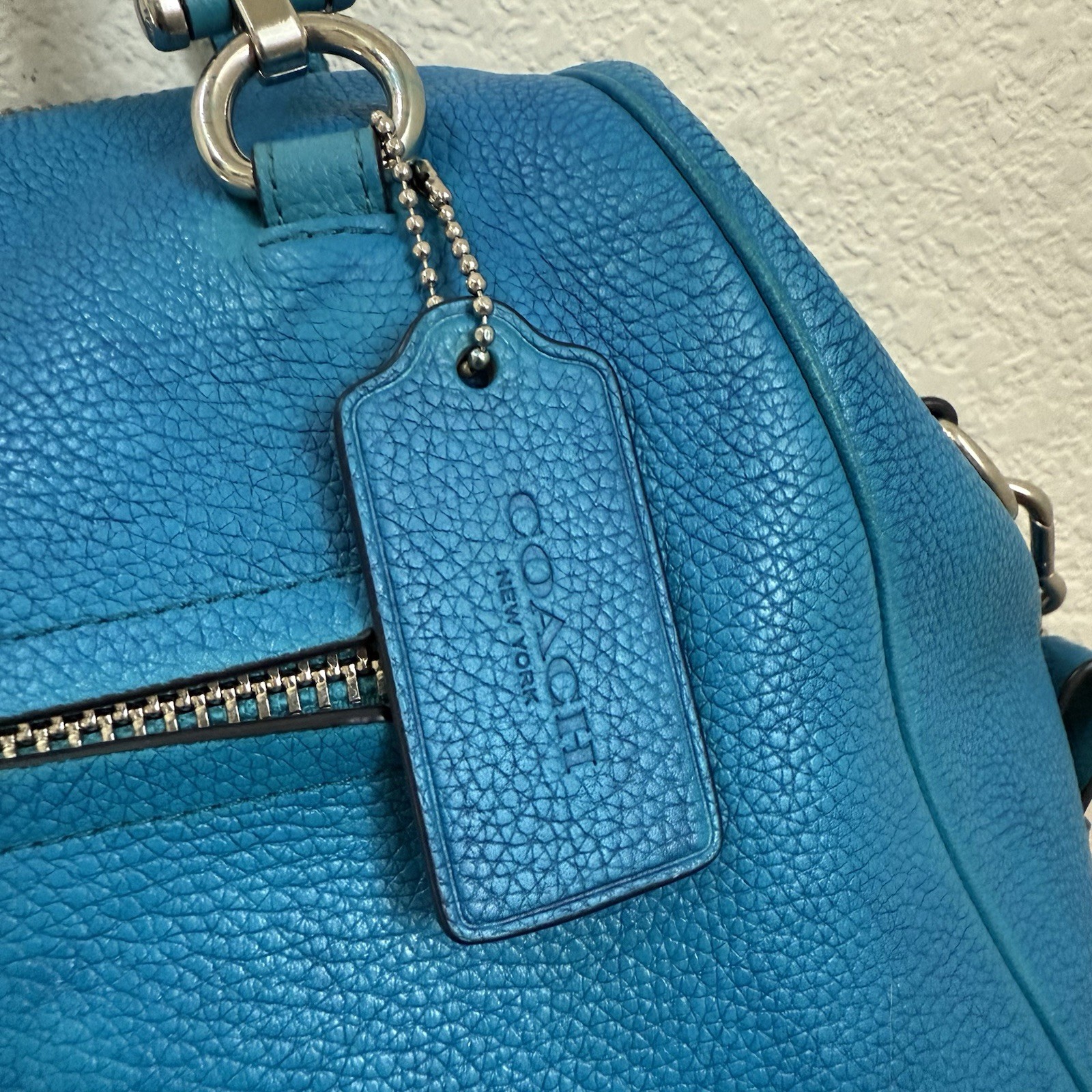 COACH Prairie Pebbled Leather Turquoise Color Satchel Crossbody RECOLORED READ!