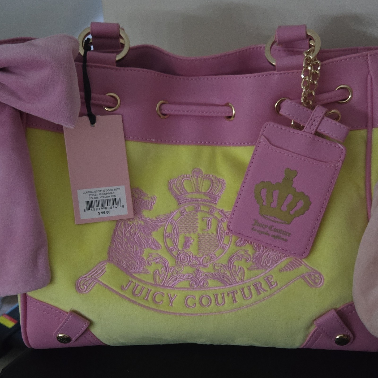 Juicy couture, classic, scotty dog tote in yellow.Iris