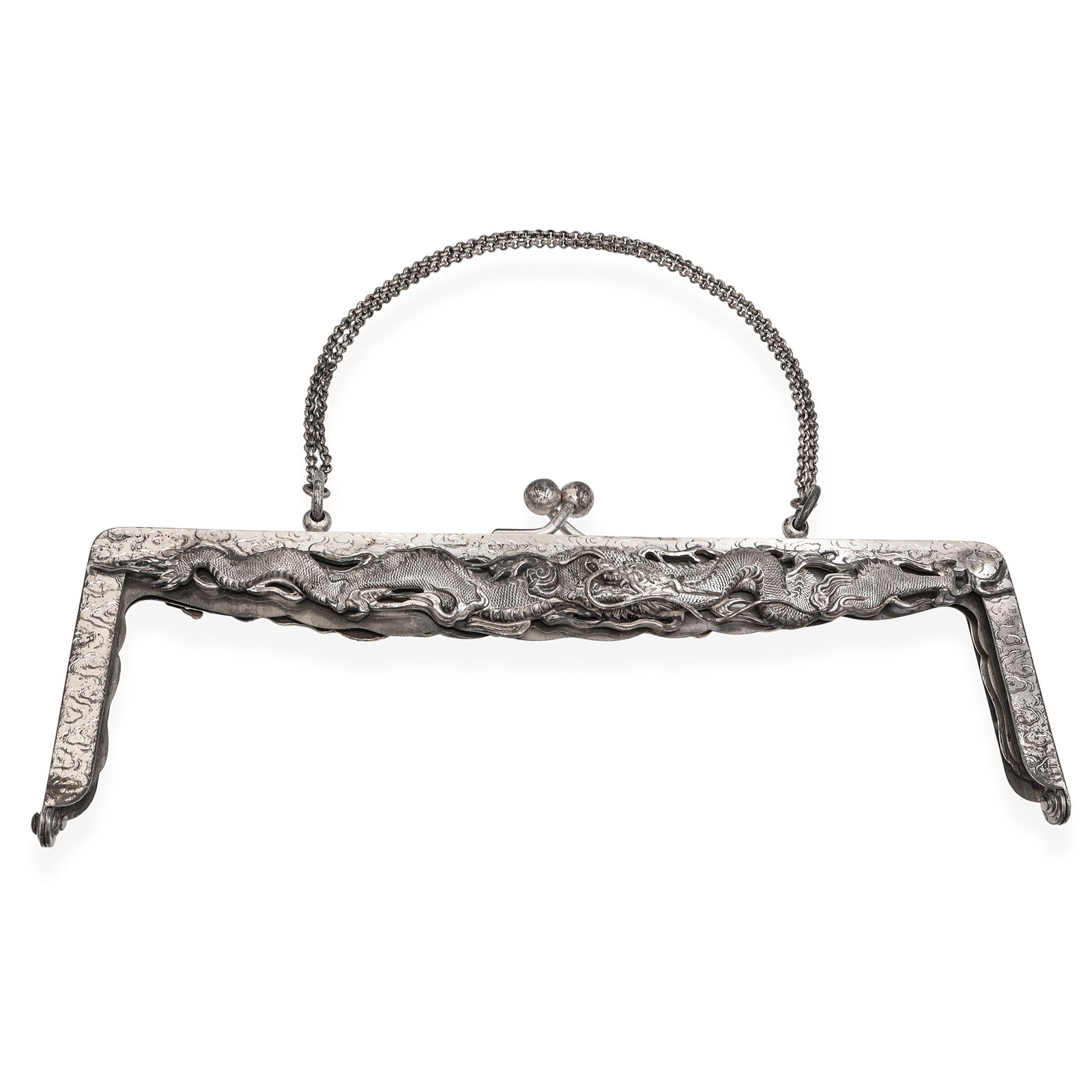 Vintage Sterling Silver Dragon Kiss Lock Closure Handbag Frame