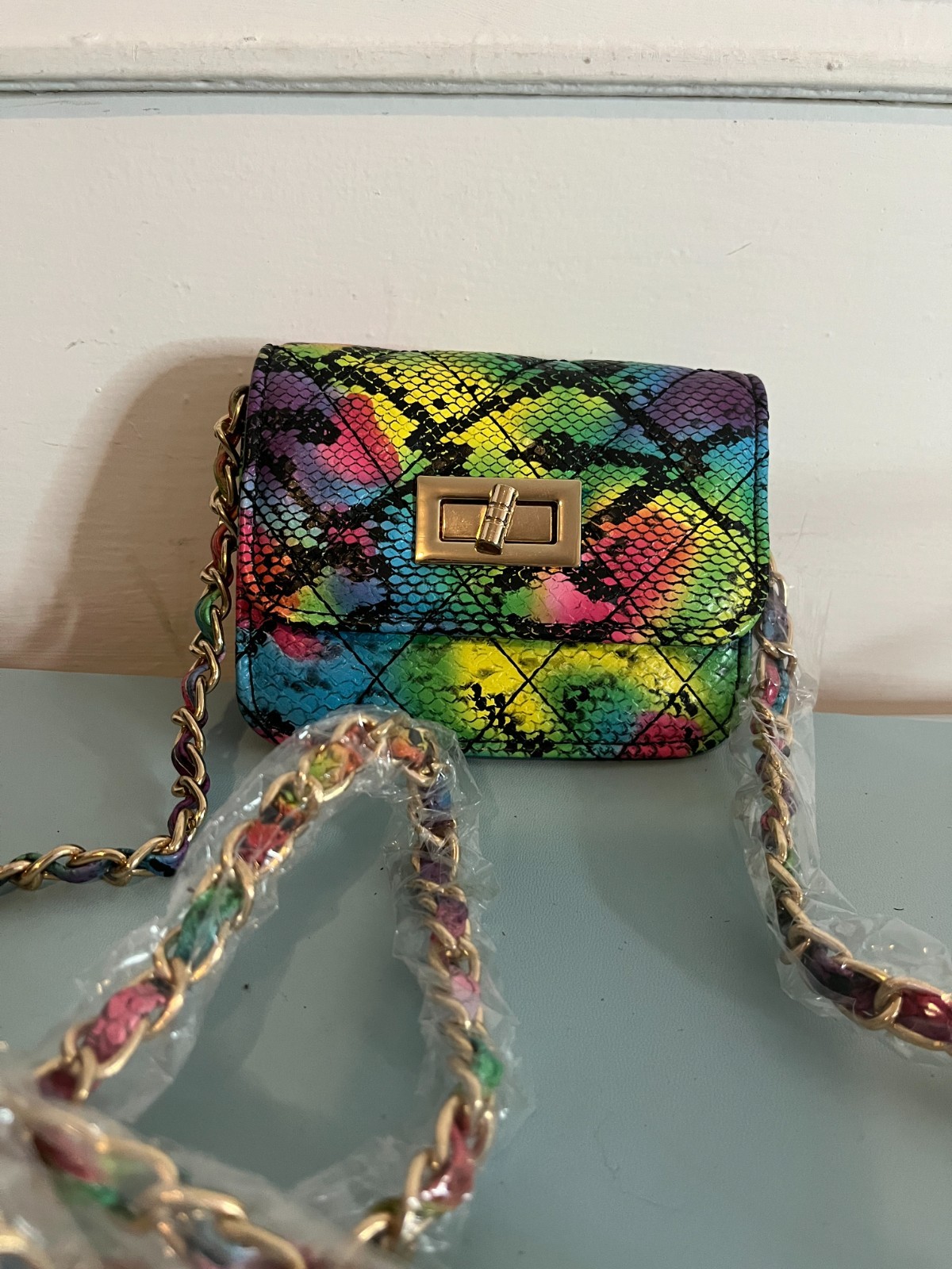 Faux Leather Multicolor Mini Snake Printed Shoulder Crossbody Purse 5W*3H*1.75D.