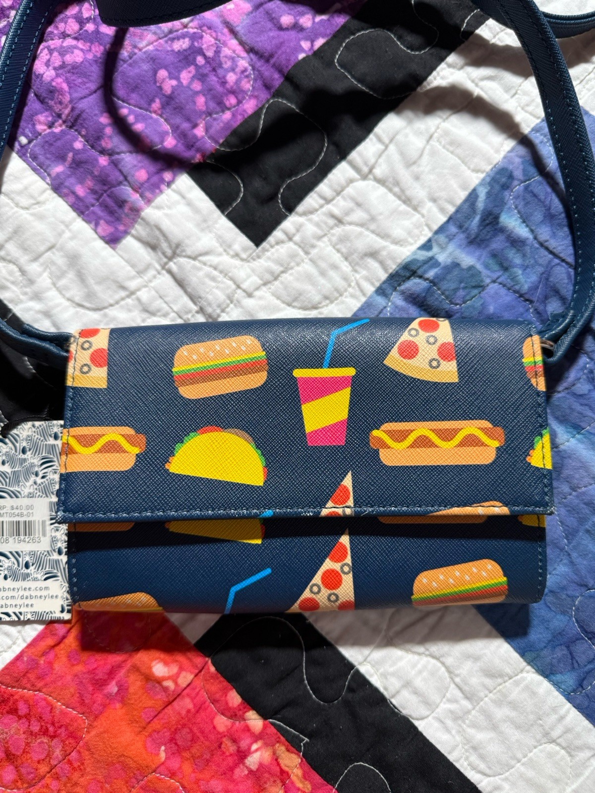 Dabney Lee Junk Food Blue Crossbody Bag Taco Hotdog Pizza Soda NWT