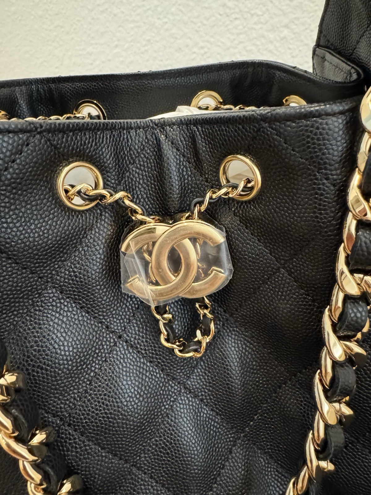 CHANEL Black Quilted Shoulder Bag Gold Chain Strap CC Logo w/ Box Dust Bag