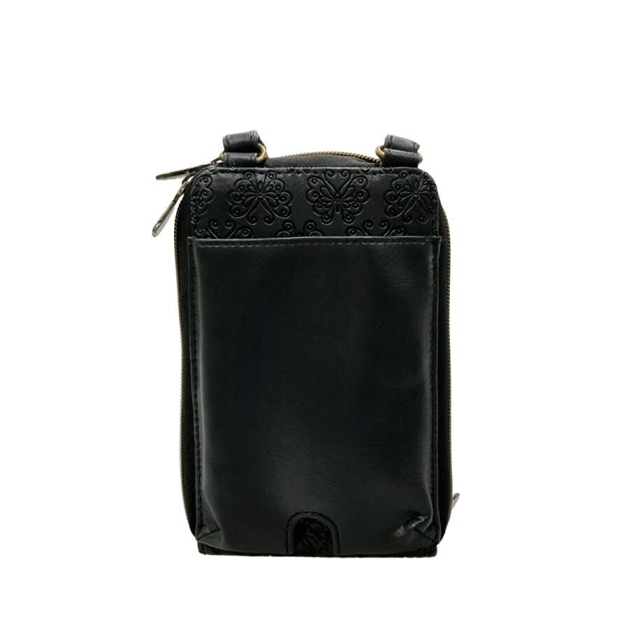 ANNA SUI Black Floral Crossbody Bag Women Adjustable Strap Zip 11.5cm B
