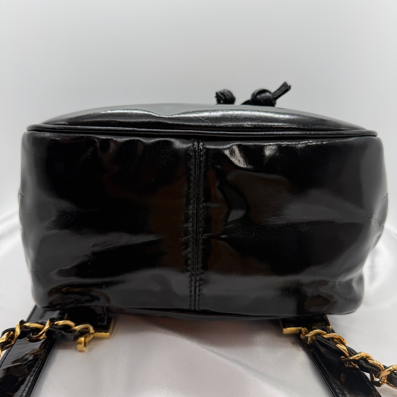 CHANEL Vintage Patent Leather Backpack Black CC Turn Lock Gold Hardware