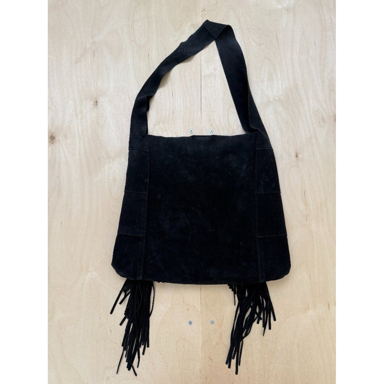 Johnny Was Flawed Nero Italian Suede Fringe Hobo Bag Black