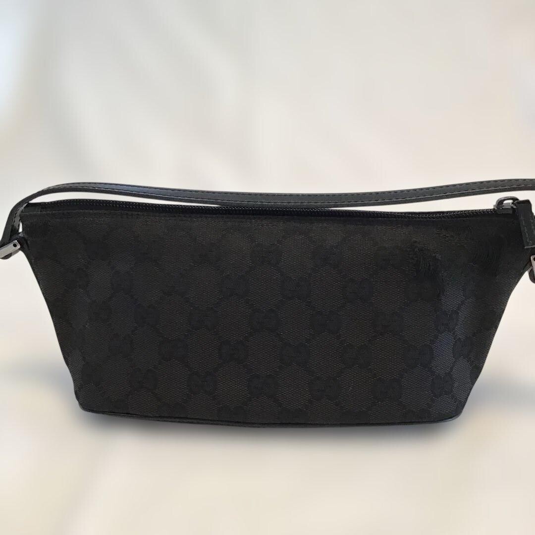 GUCCI Boat Bag Pochette GG Canvas Black Vintage Authentic From Japan
