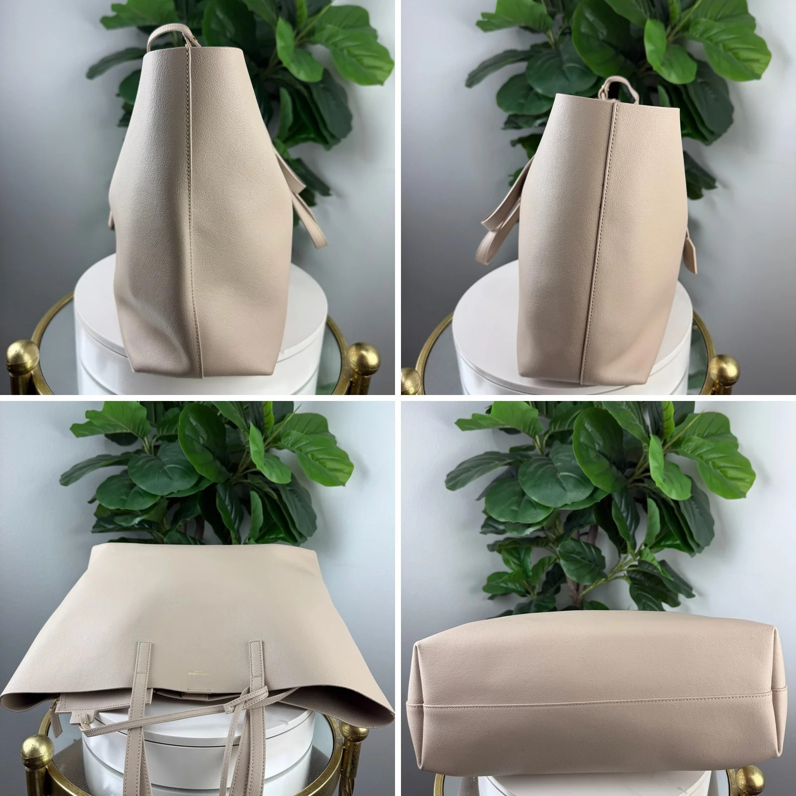 Authentic Saint Laurent Shopping Tote Beige Leather with Pouch
