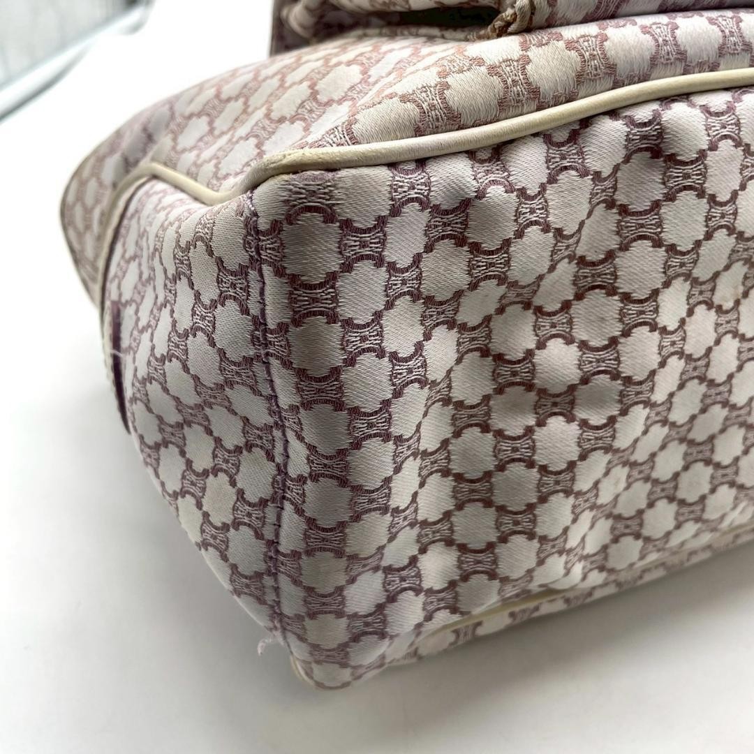 CELINE Macadam Boogie Bag Triomphe Handbag Purple Beige Leather Canvas Auth
