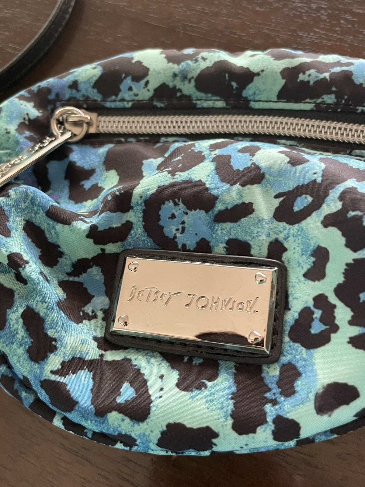Betsey Johnson Blue Cheetah Mini Crossbody Bag Clutch Cosmetic