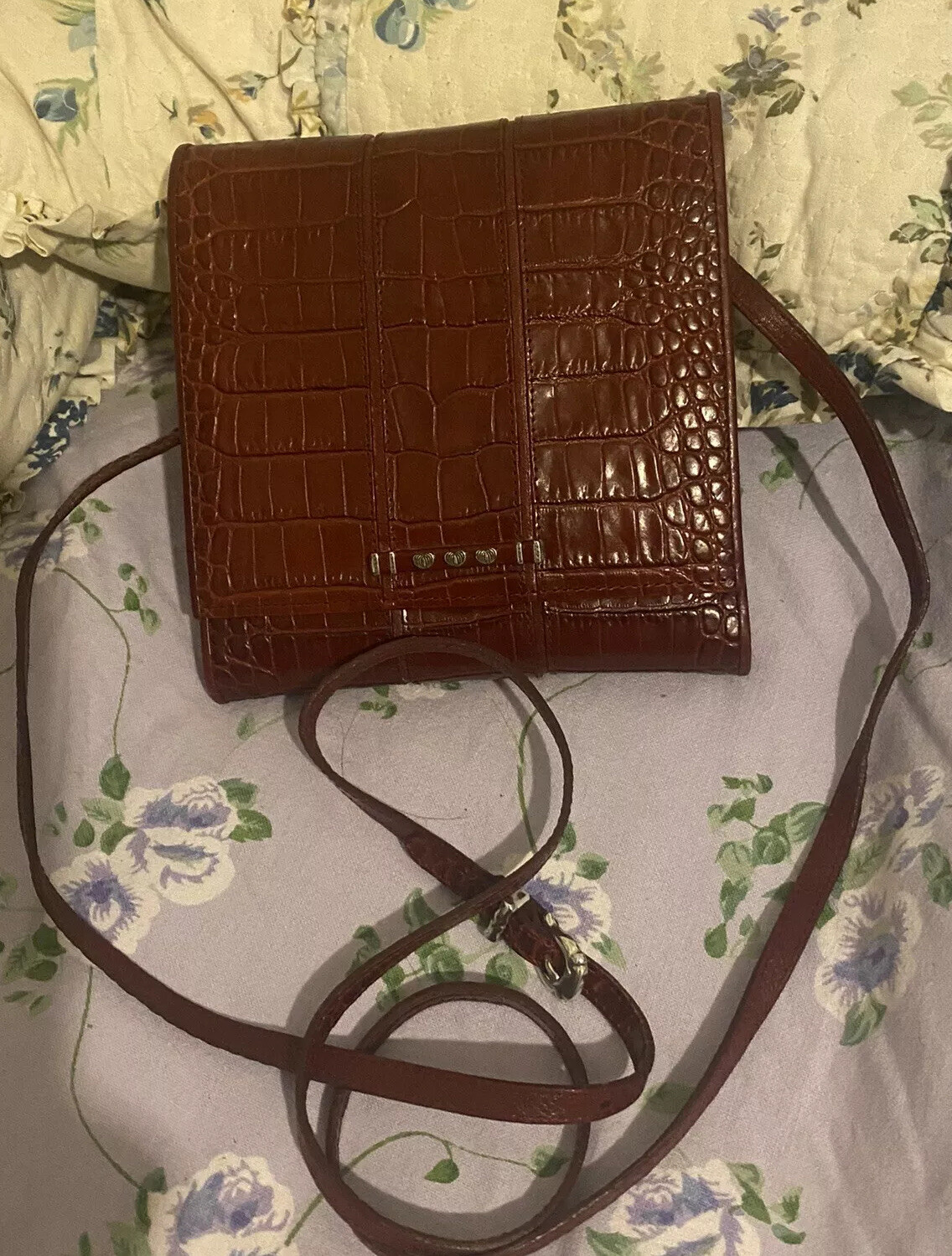BRIGHTON Flap Moc. Crocodile Leather Purse Wallet ORGANIZER MG Crossbody Bag 💕