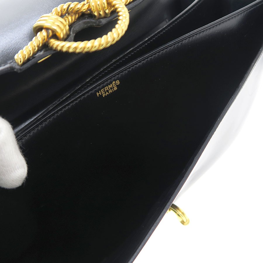 Hermes Vasco Box Calf Black Shoulder Bag Gold Hardware #SAB14848