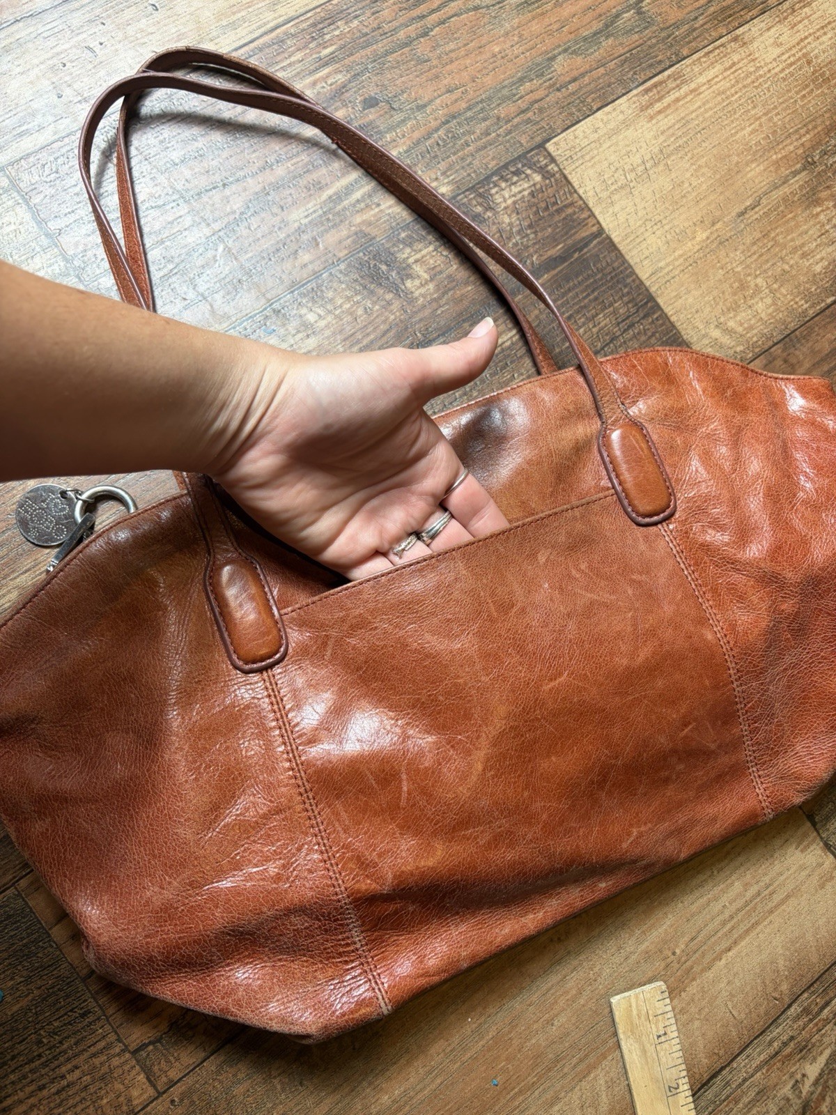 Vintage Hobo International Patti Tote Bag Brown Bronze/Gold Metallic