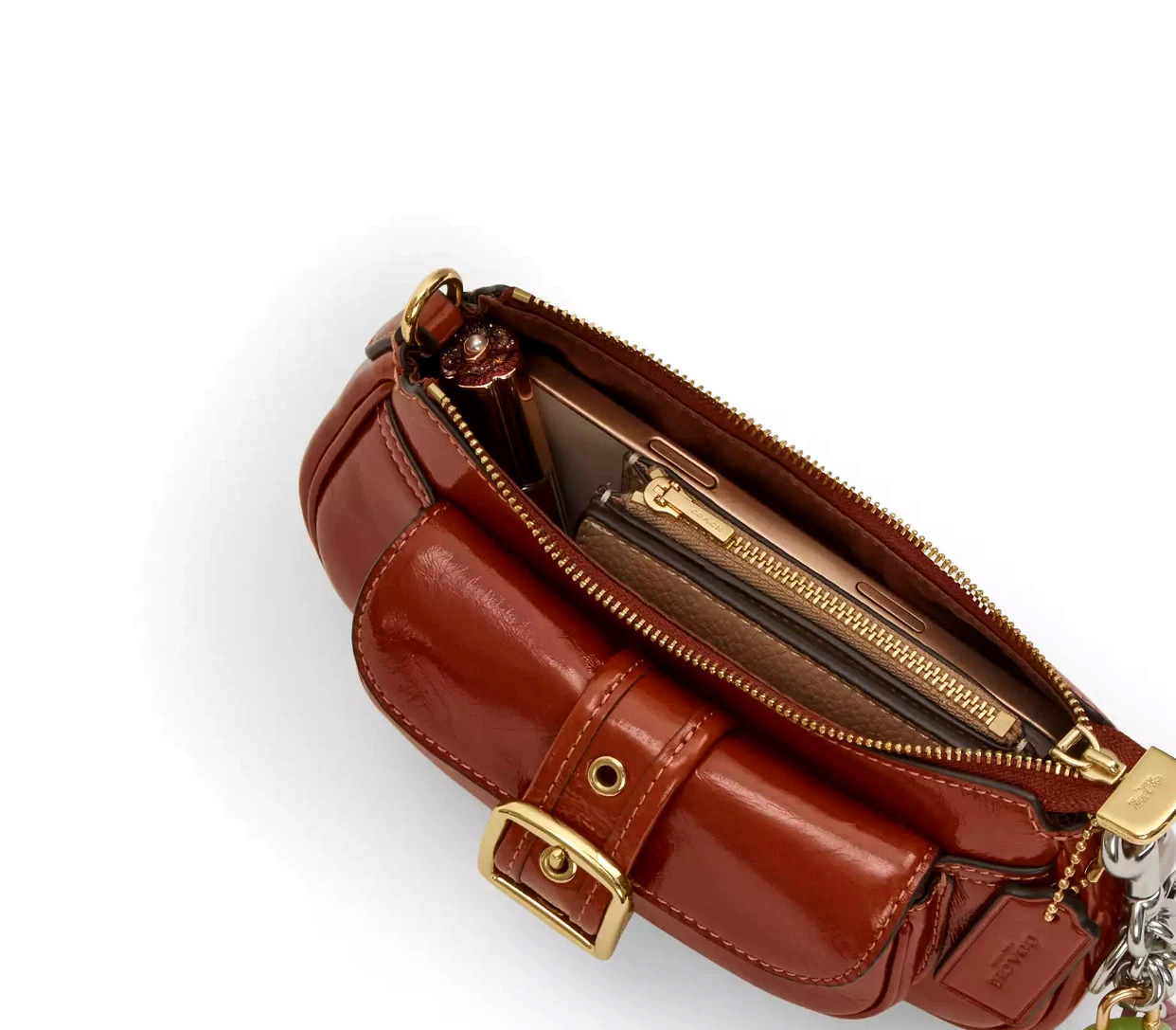 COACH Ashton Mini Shiny Crinkle Leather Shoulder Bag Cinnamon CDB19 NEW🎀NWT NIP