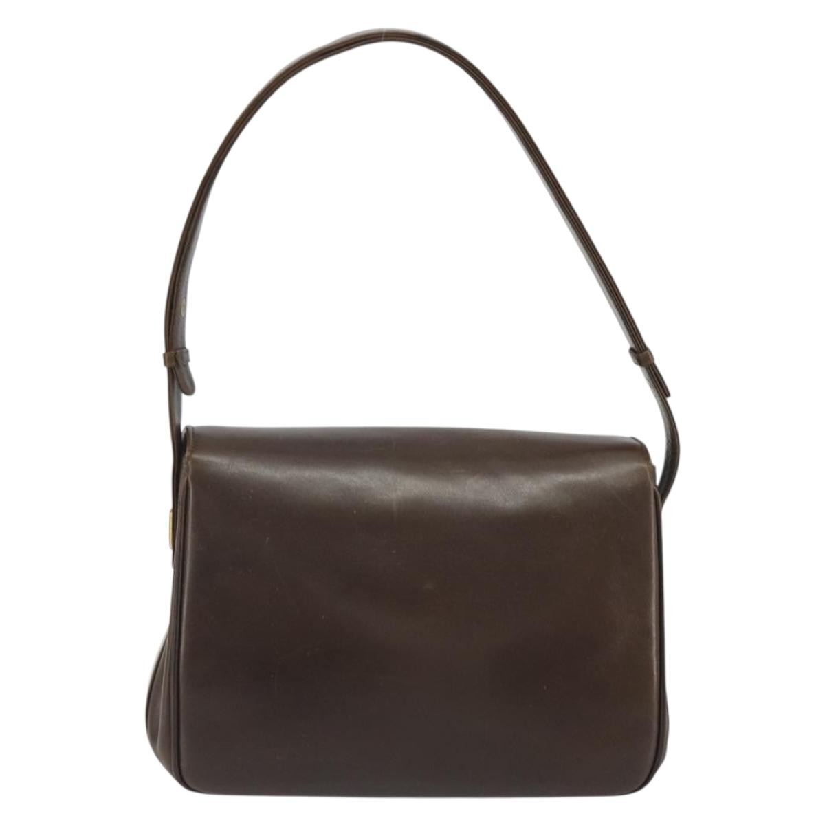 GUCCI Hand Bag Leather Brown Gold Tone Auth ep15160