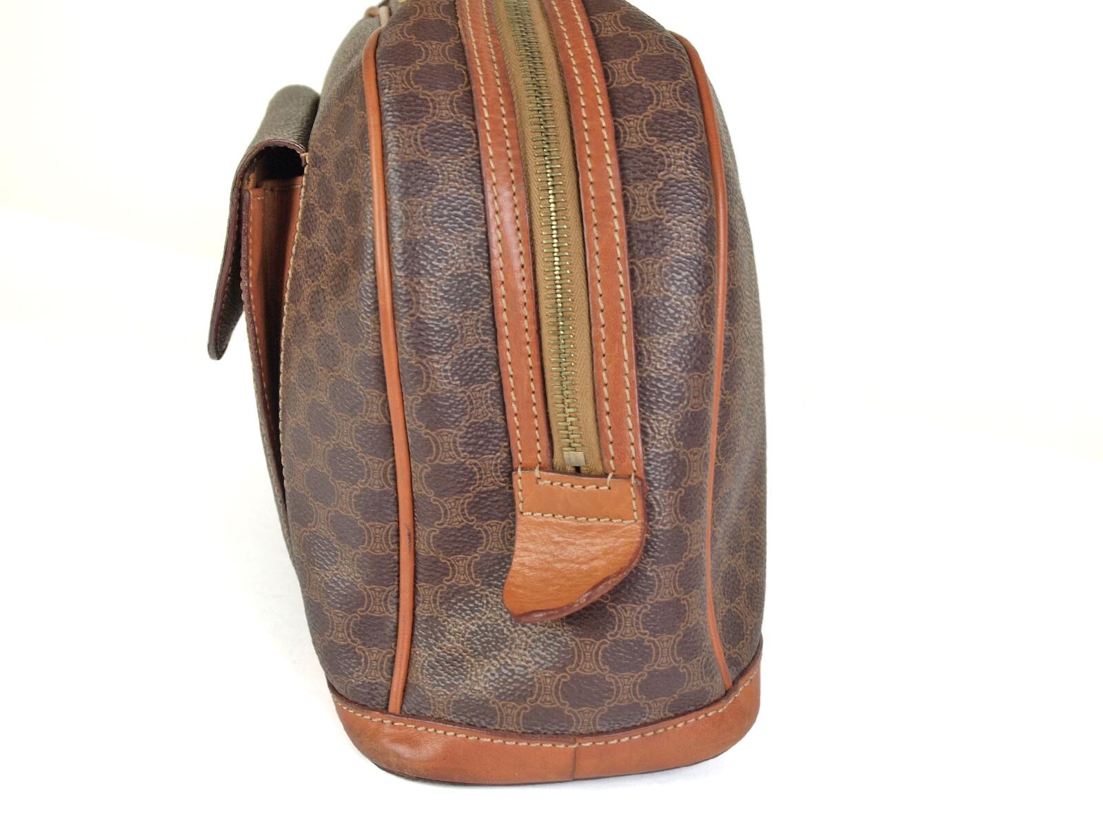 CELINE Paris Macadam Pattern Leather Brown Hand Bag Purse Good Italy MC97/2