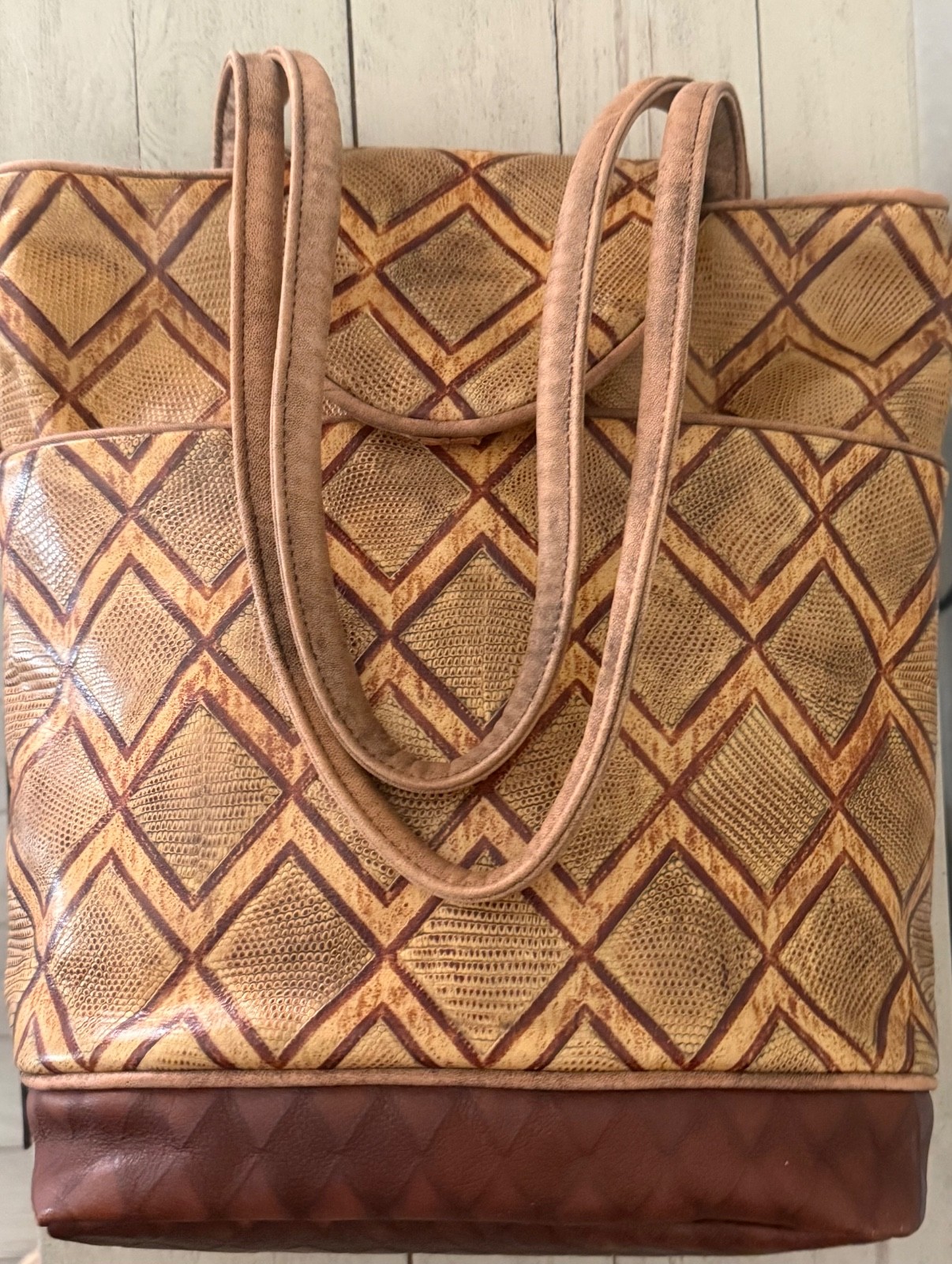Artisan Hand-crafted Leather Tote Silk Lining – Lapis Hand Beaded – Shoulder Bag