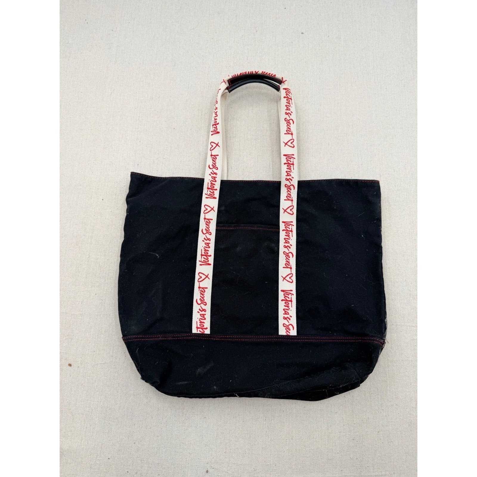 Victoria’s Secret Black Canvas Tote with Branded White & Red Straps