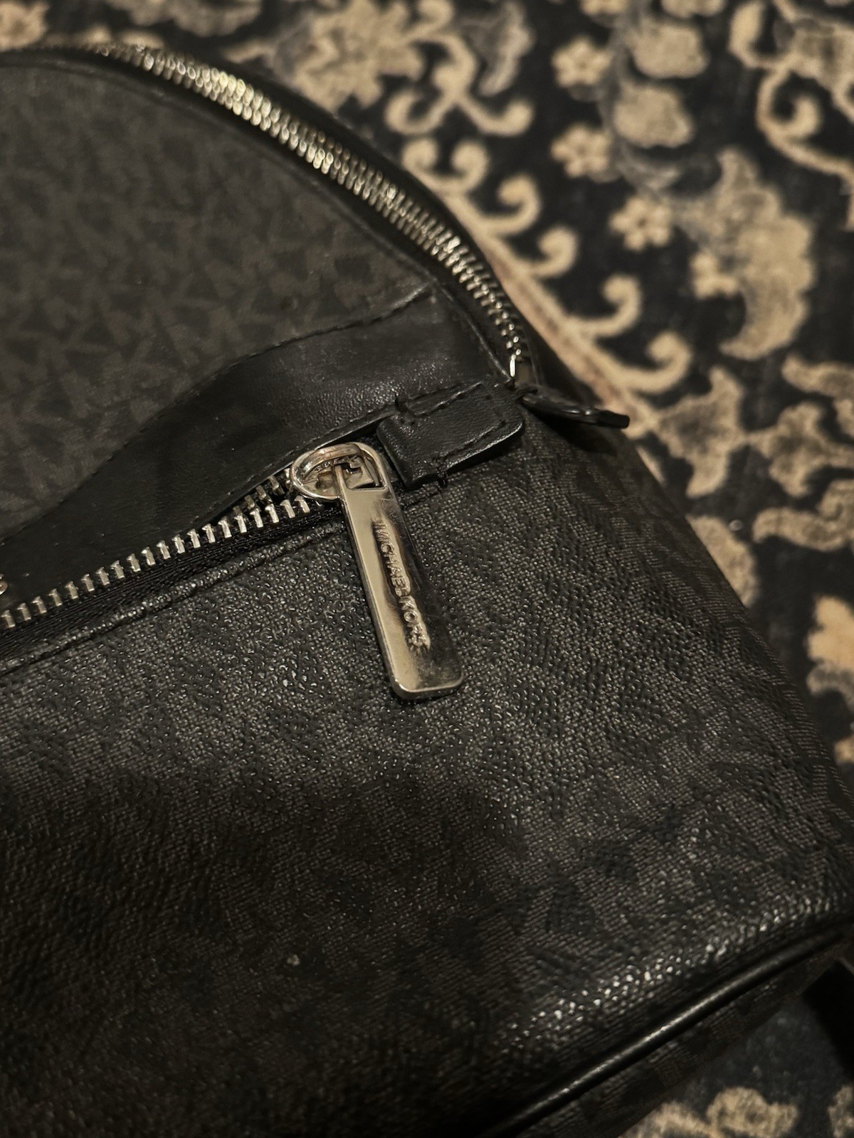 Michael Kors Black Monogram Logo Medium Kenly Backpack