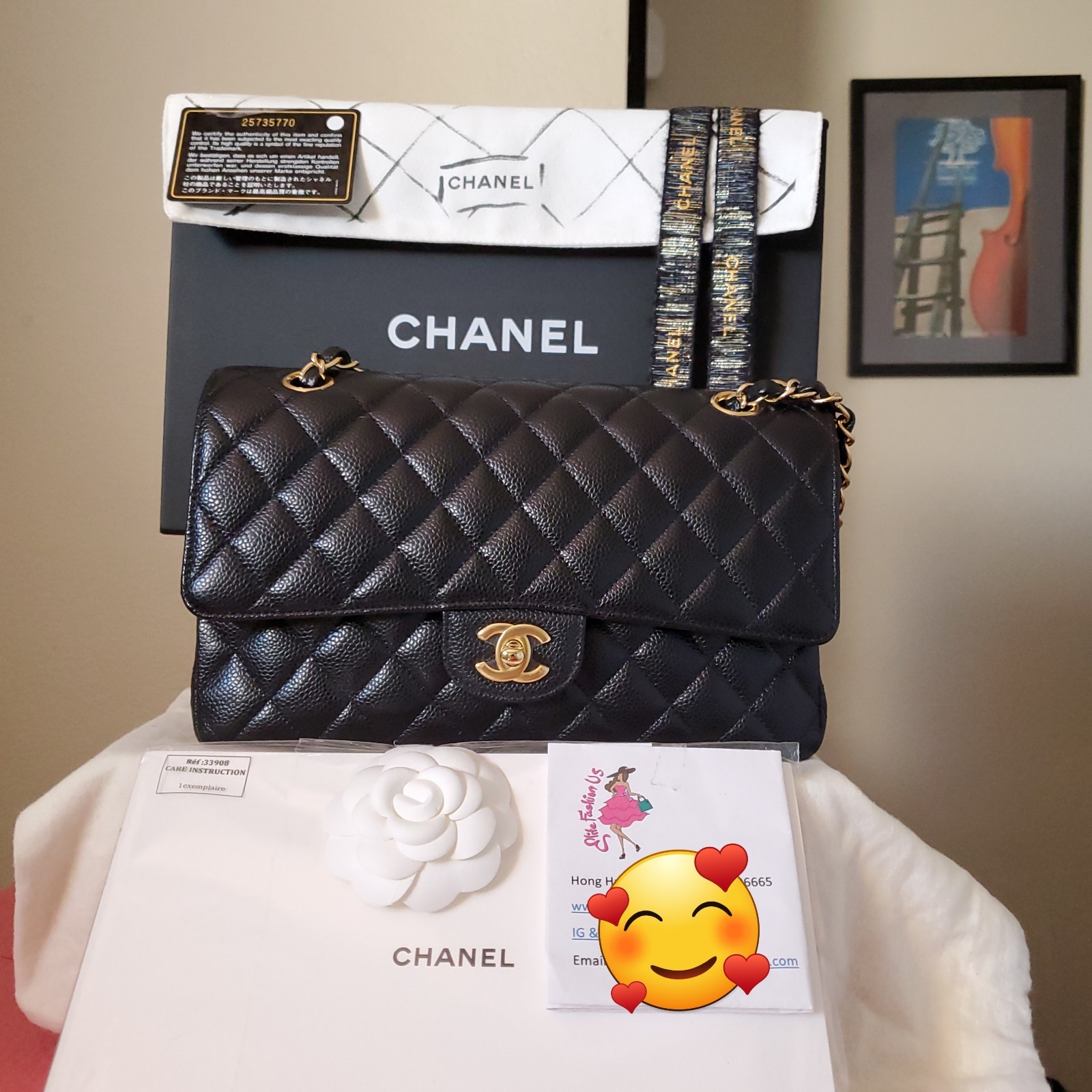 $11,700 CHANEL Classic Medium double Flap Bag black caviar gold hw Serial 25