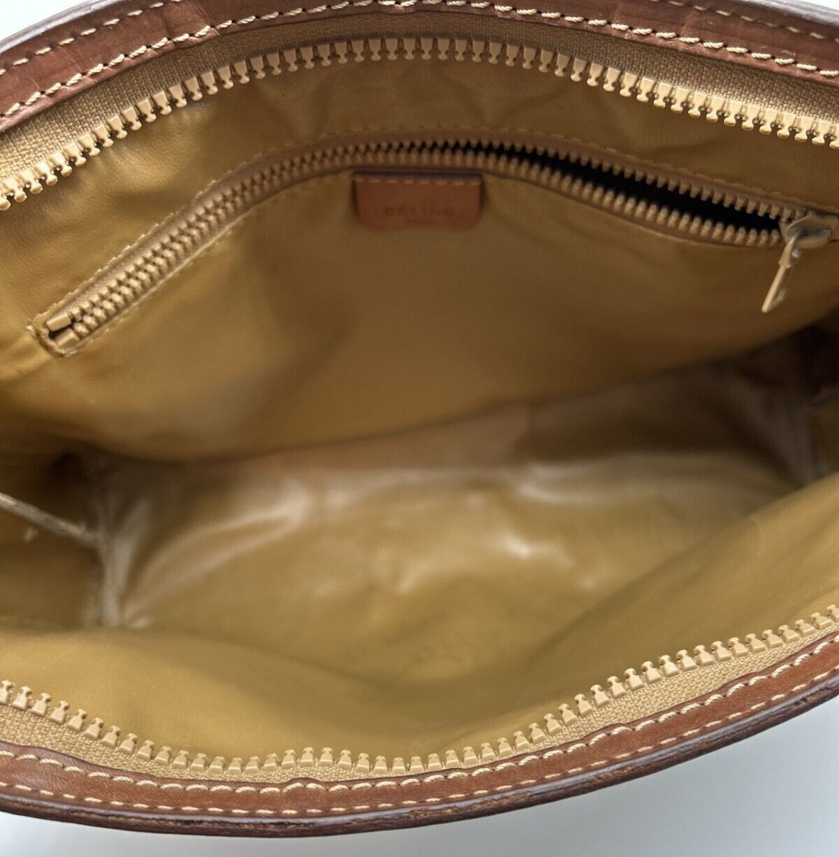 CELINE Macadam Clutch Bag Pouch PVC Beige Leather M07