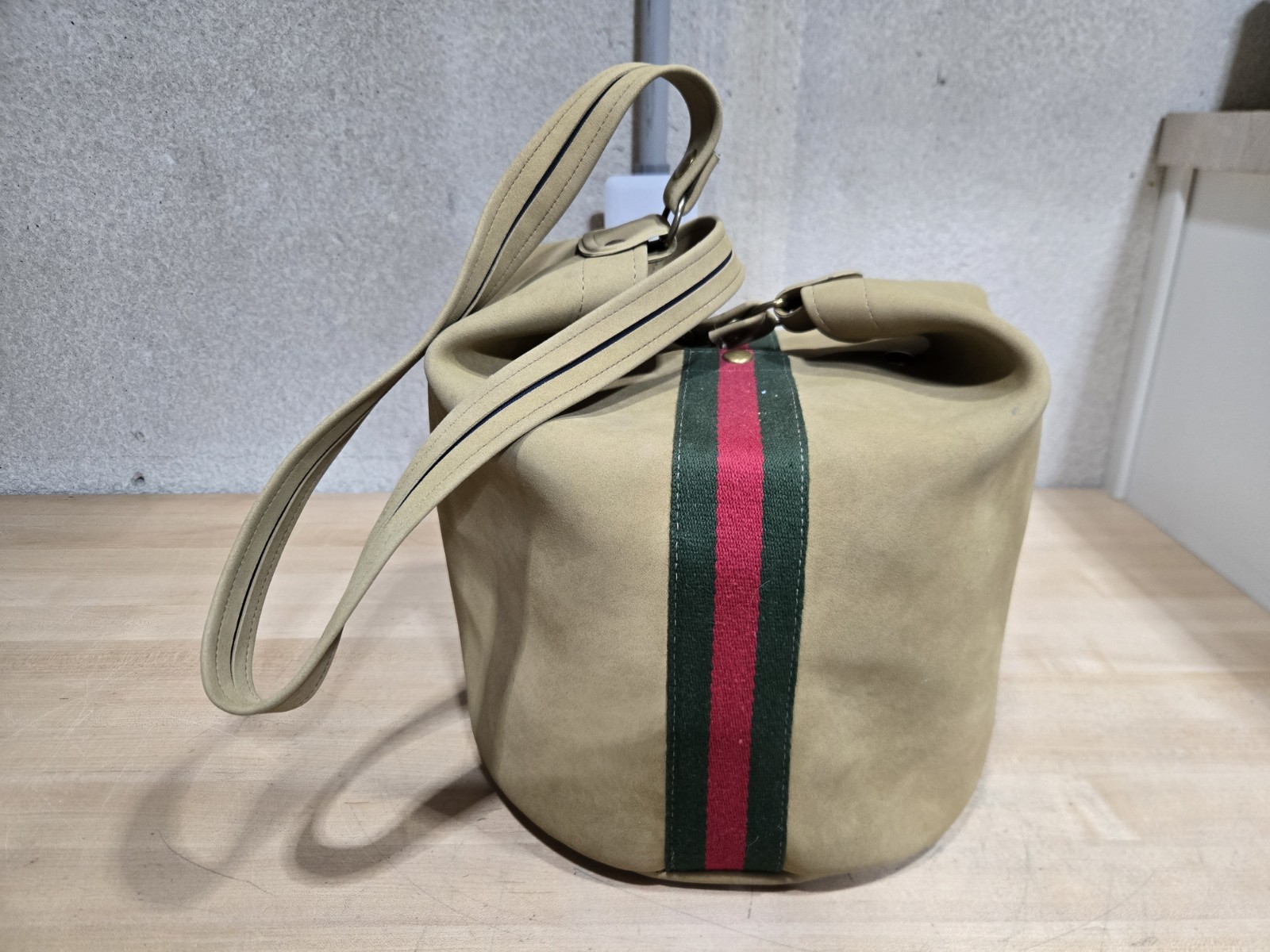 Vintage Web Stripe Suede Bag Drink Cooler Beach 70s RCIA Hawaii Shoulder Strap