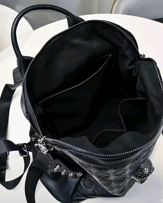 Gothic Metal Skull Black Backpack PVC W/embossed Skulls Medium Adjustable