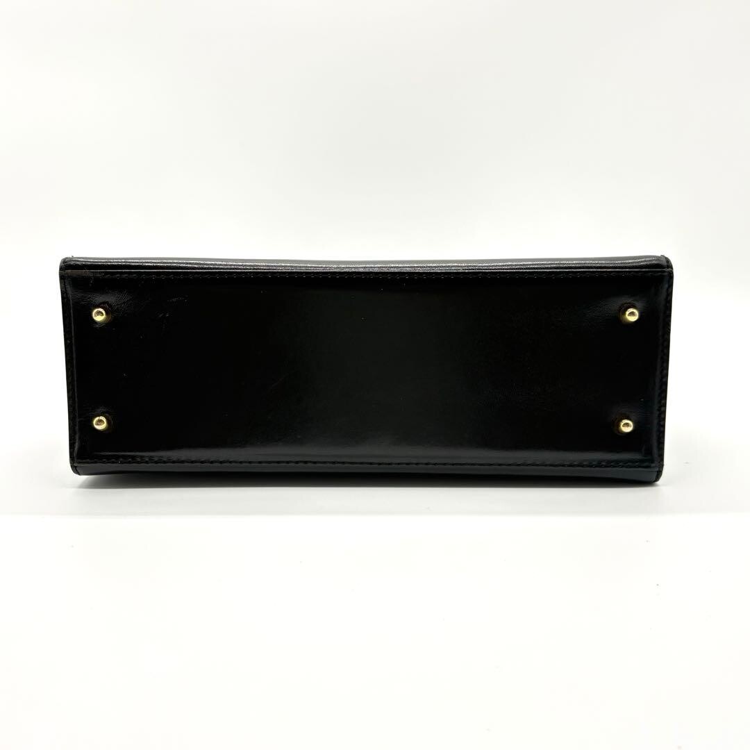 BALLY Handbag Leather Black Gold Self standing Authentic From Japan