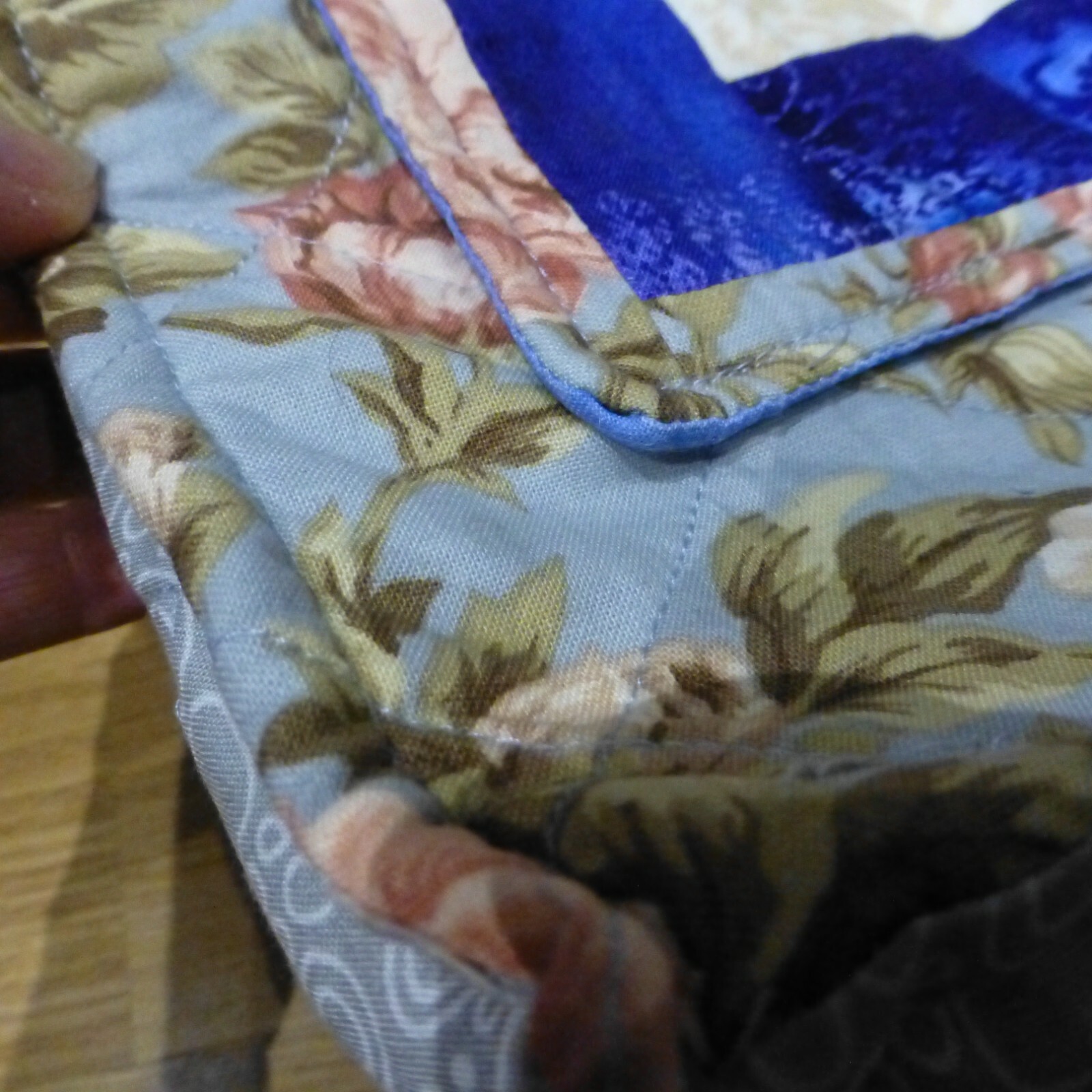 Used handmade sewn textile bad patchwork with dog + pocket on front,for shopping