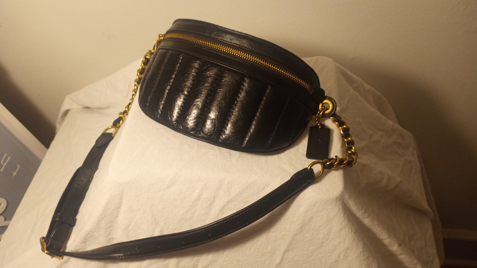 Coach Chain Belt Bag with Quilting in Black – comes with full set