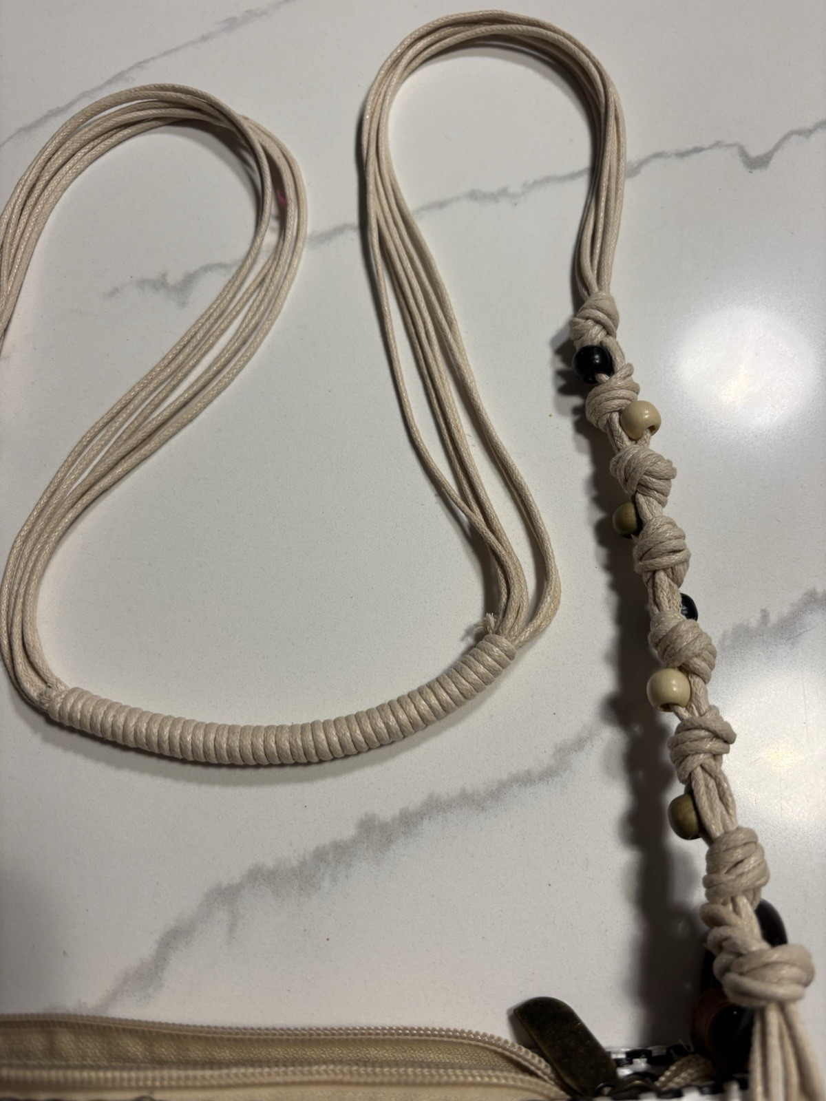 SUN ‘N’ SAND Beige White Black STRIPED Beaded POLY CANVAS CROSSBODY PURSE