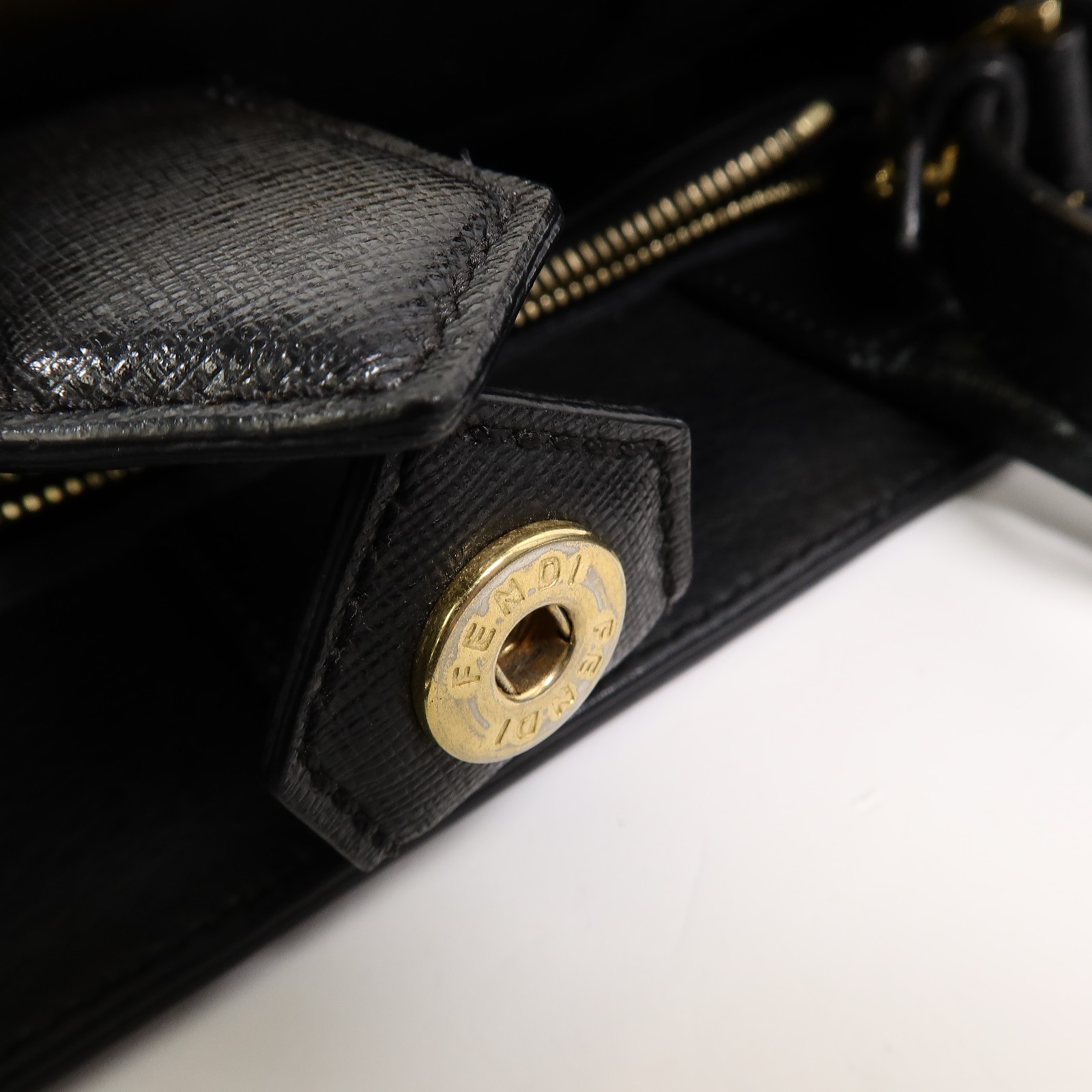 FENDI GHW 2 Jours 2 Way Shoulder Bag 8BH250 Calfskin Leather Black