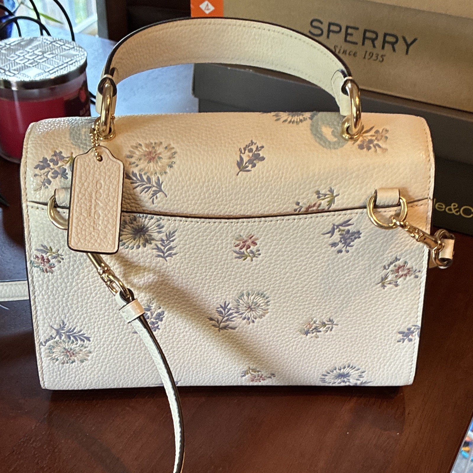 Dandelion Floral Print Coach Tilly Top Handle With Dandelion Floral Print Chalk