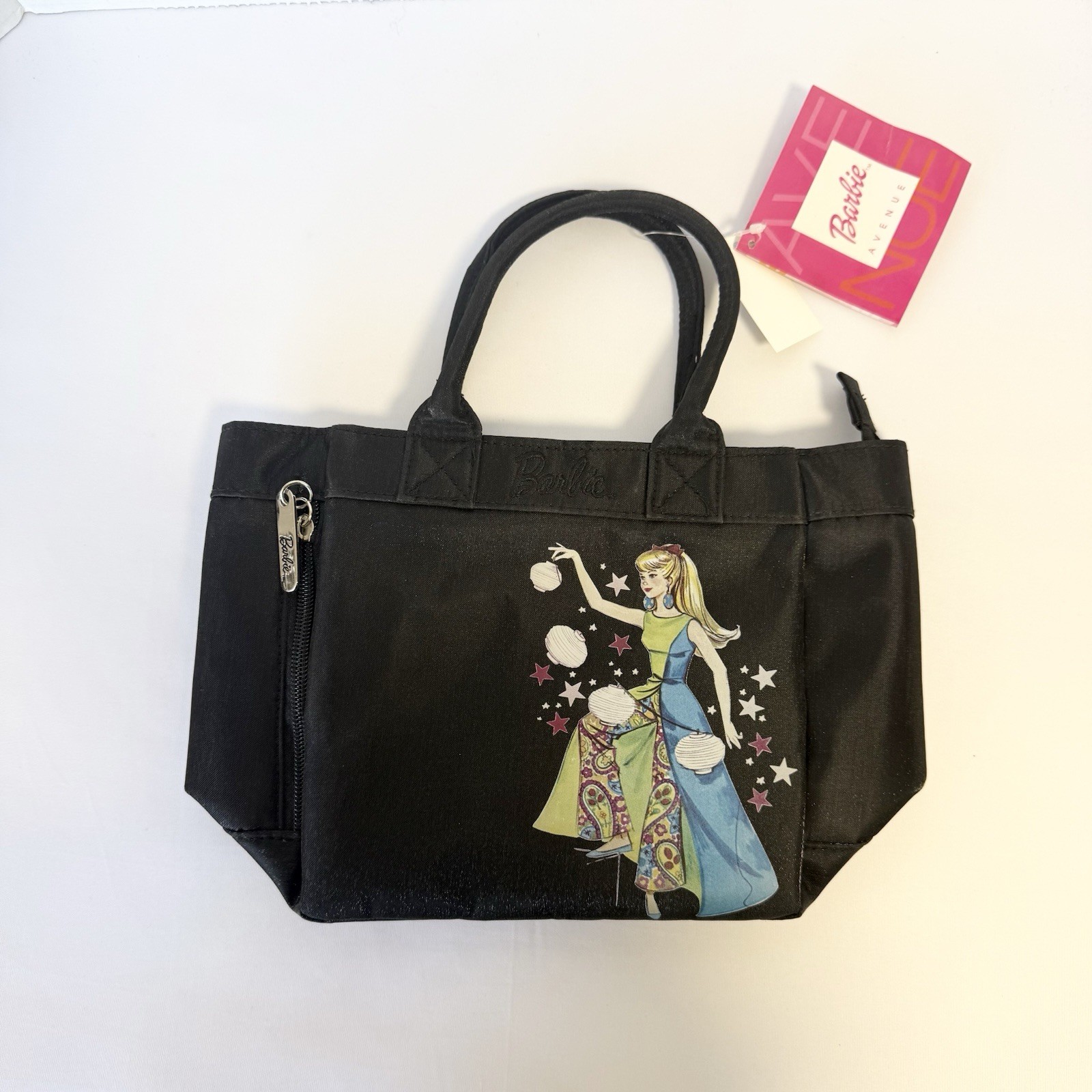 NWT Vintage Barbie Avenue Black Nylon Mini Tote Bag Purse Lanterns Retro Y2K