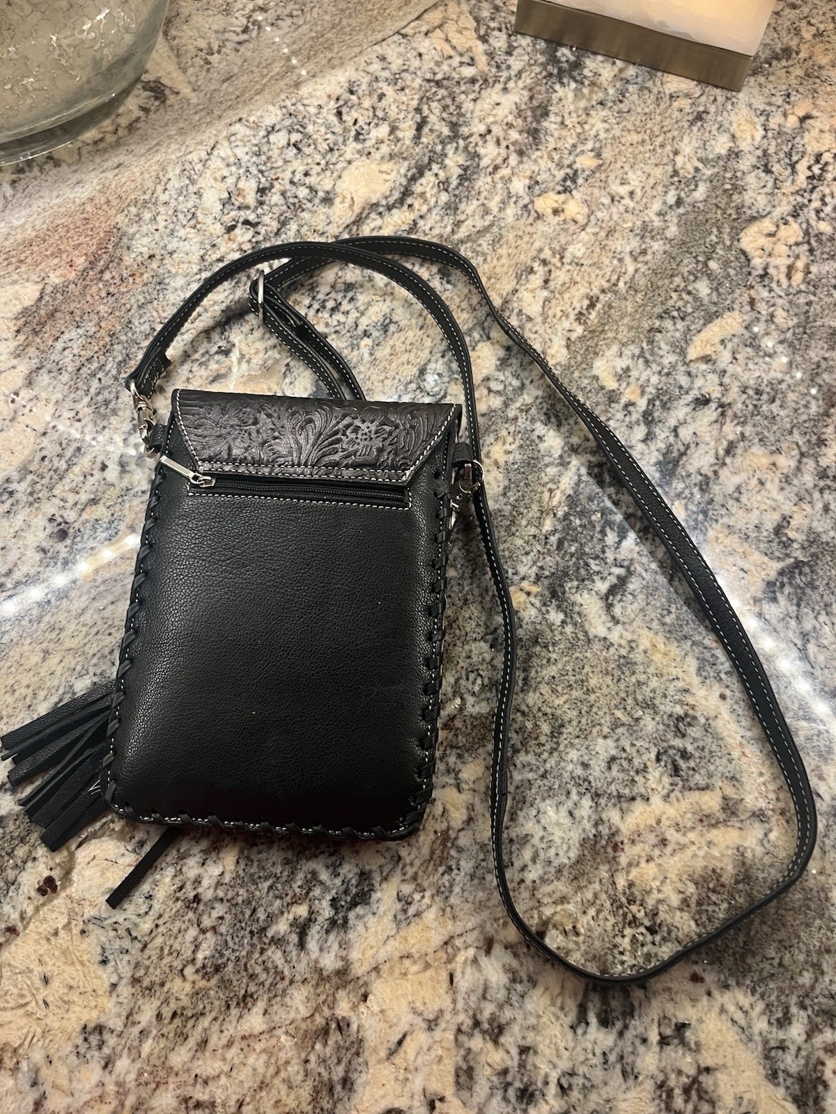 Black White Fur Leather Fringe Zip Small Crossbody Bag Detachable Strap