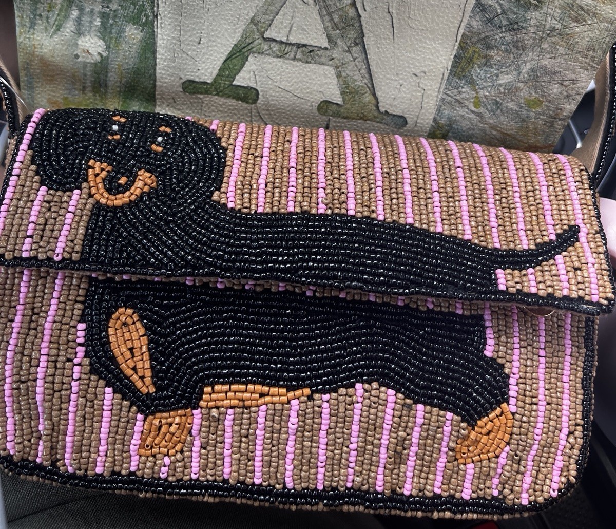 ANTHROPOLOGIE THE FIONA Dachshund BEADED BAG Purse Weiner Dog Handbag NWT Rare