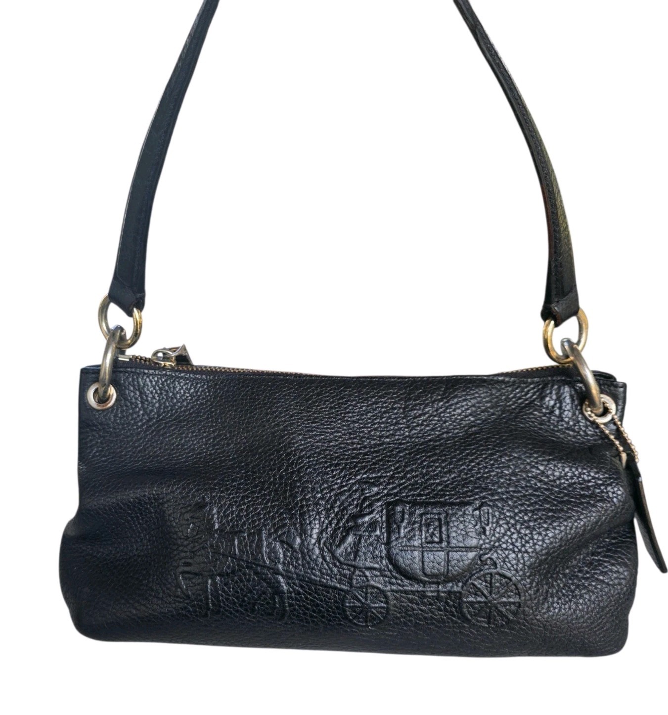 Coach Charley Embossed Horse & Carraige Black Leather 2 Way Crossbody Purse