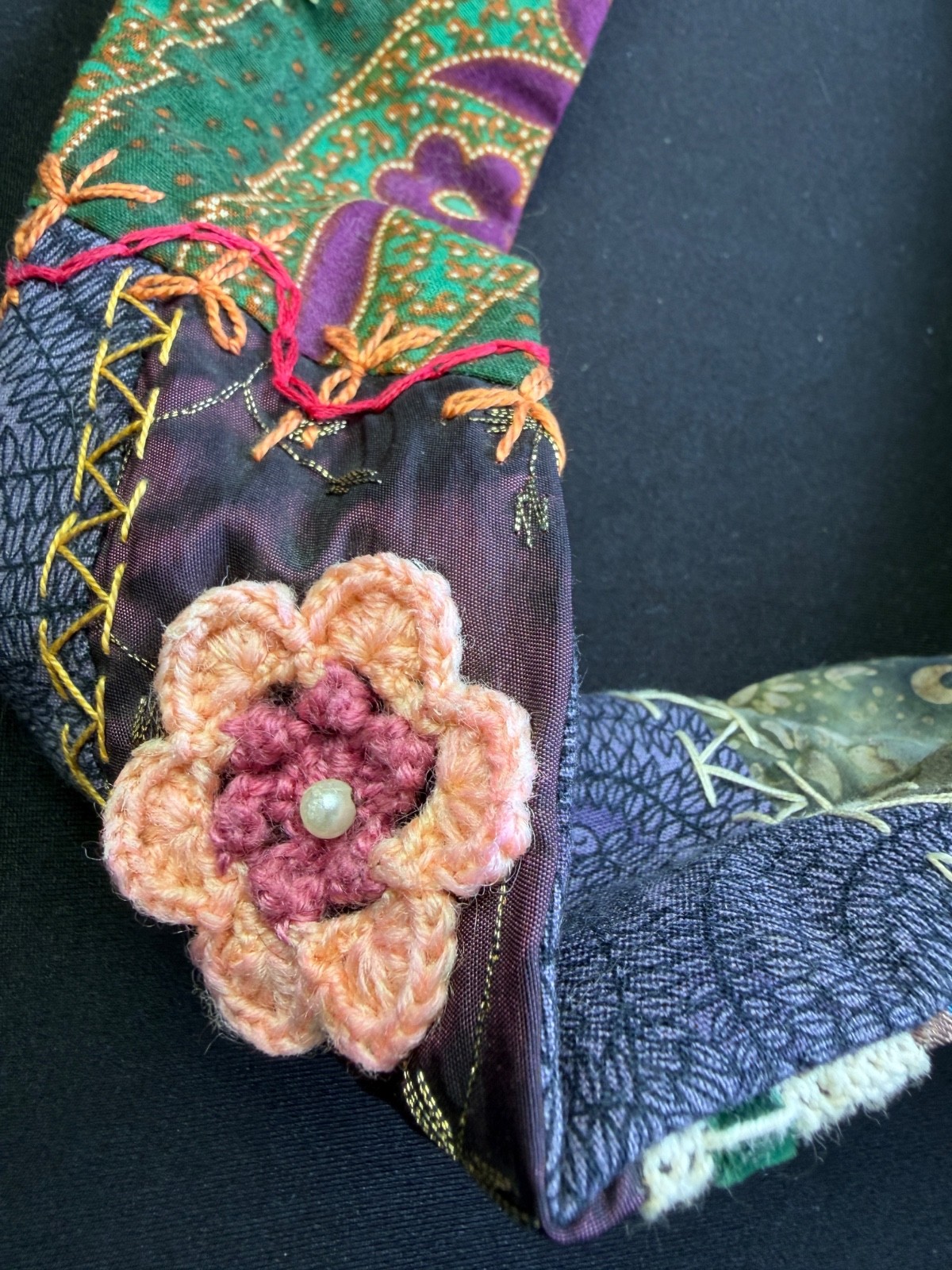 Handcrafted Boho Crazy Quilt Beaded Crossbody Bag Mixed Media Art to Wear Purse