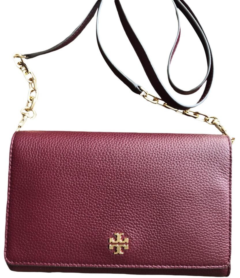 New Tory Burch Carter Chain Wallet Red Leather Cross Body Bag