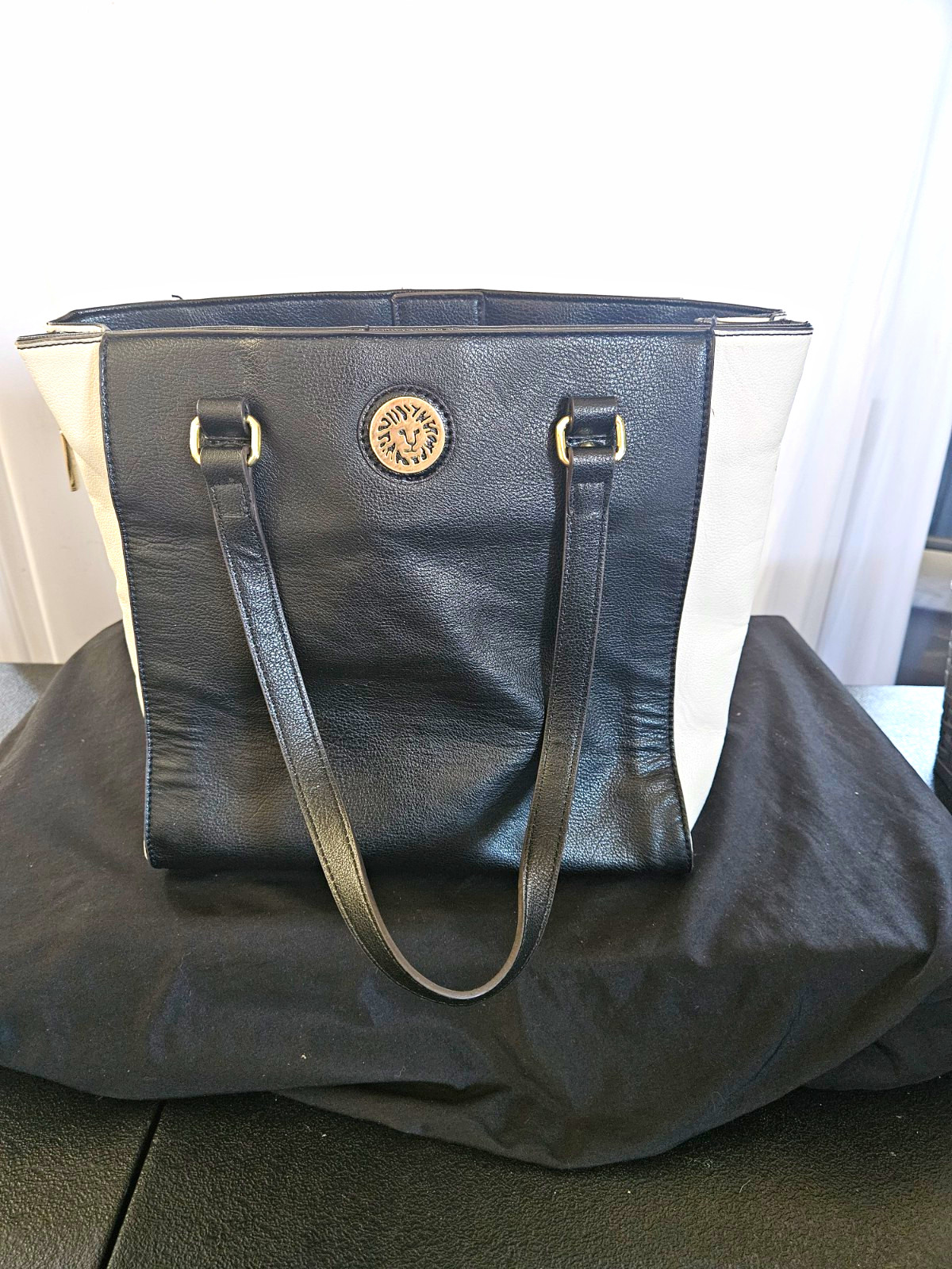 Anne Klein Black & White Colorblock Tote Shoulder Strap Gold Hardware Lined
