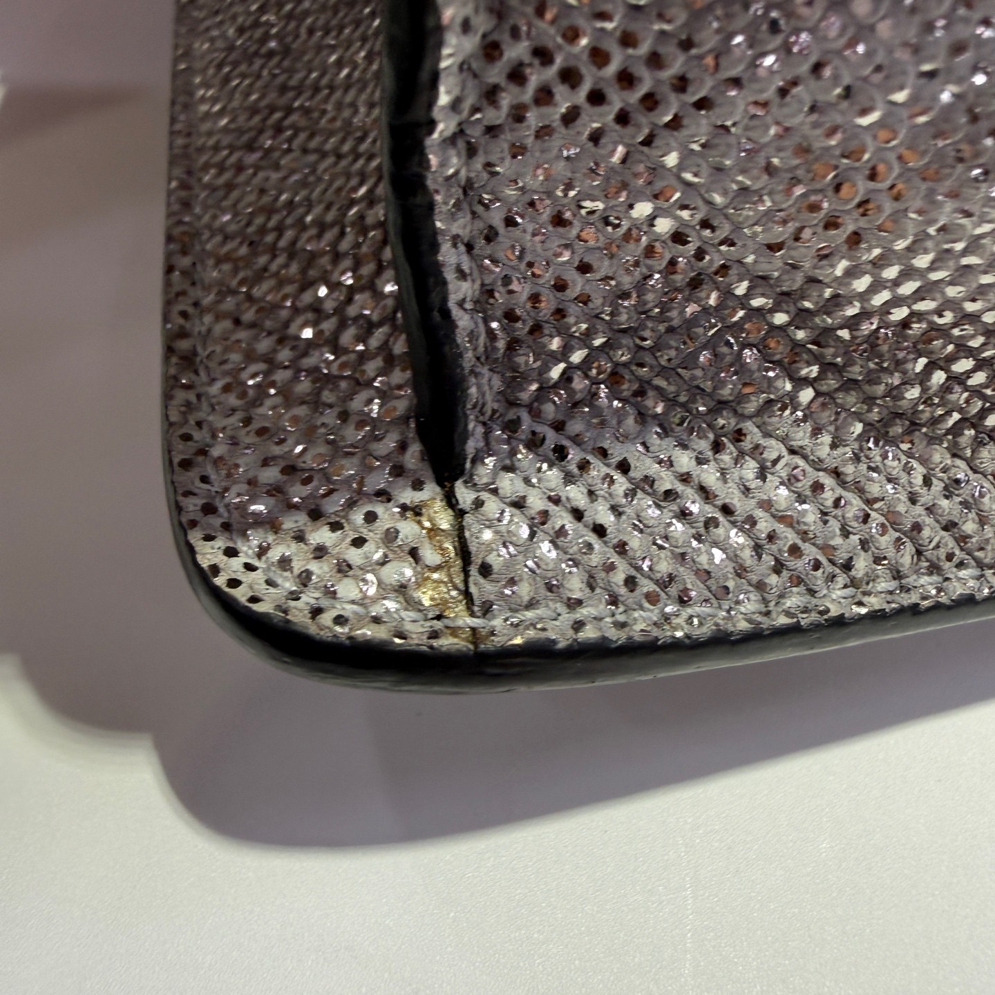 AUTH Bvlgari Serpenti Forever Silver Galuchat Medium Crossbody Bag Gold