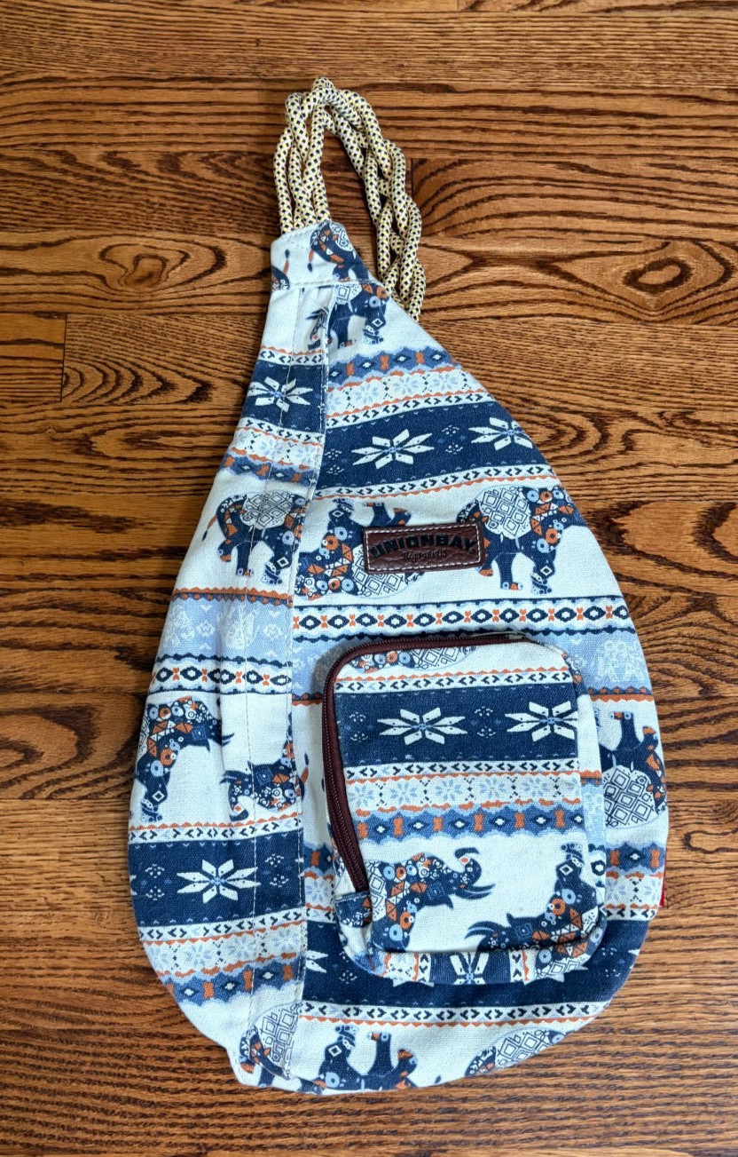 Union Bay Crossbody Teardrop Sling Sak Elephant Geometric Bag Rope Brown Purse