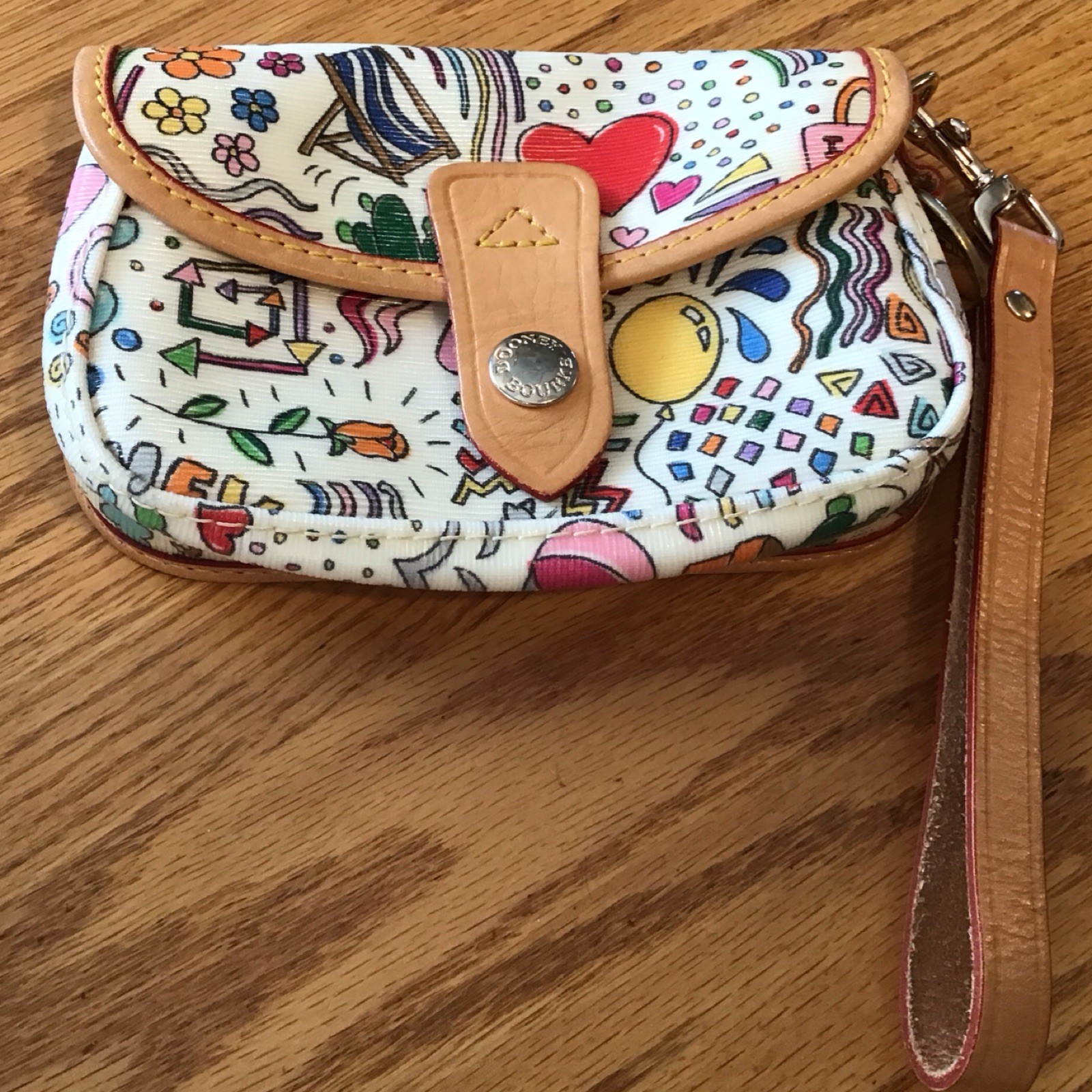 Dooney & Bourke Colorful Multicolor Doodle Print Wristlet Snap Wrist Strap