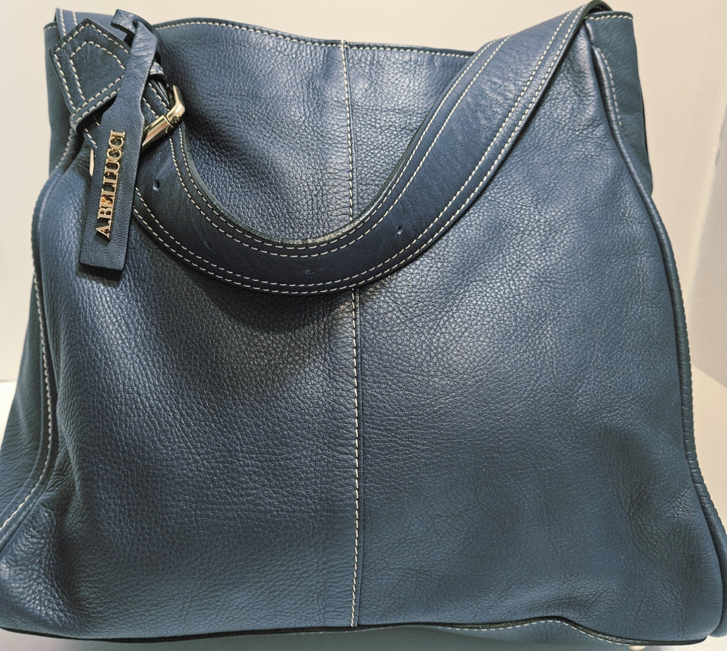 NWOT Alberto Bellucci Italy Navy Blue Genuine Leather Hobo Shoulder Bag Handbag