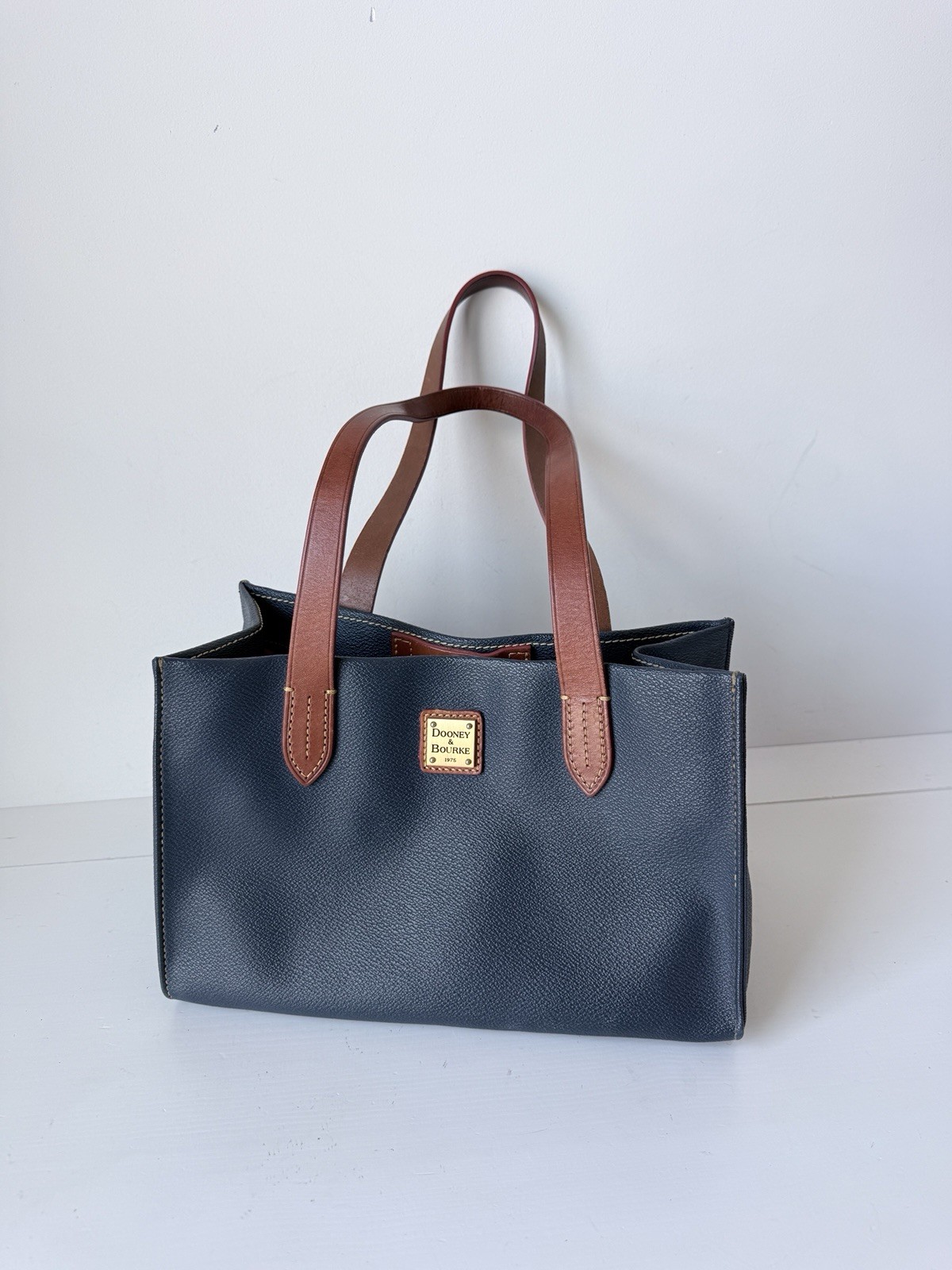 DOONEY & BOURKE Midnight Blue Pebbled Leather Tote Handbag 11.5x7x6.5 In