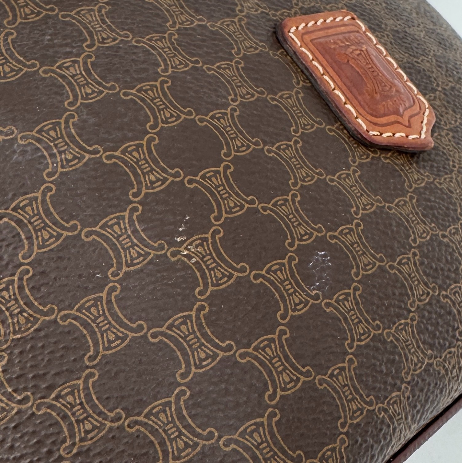 CELINE Vanity Bag Macadam Purse Cosmetic Pouch Brown