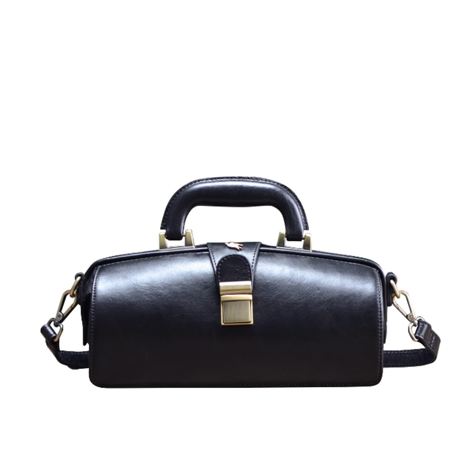 Erivis Brown Leather Doctor Bag for Women Genuine Handles and Crossbody Strap