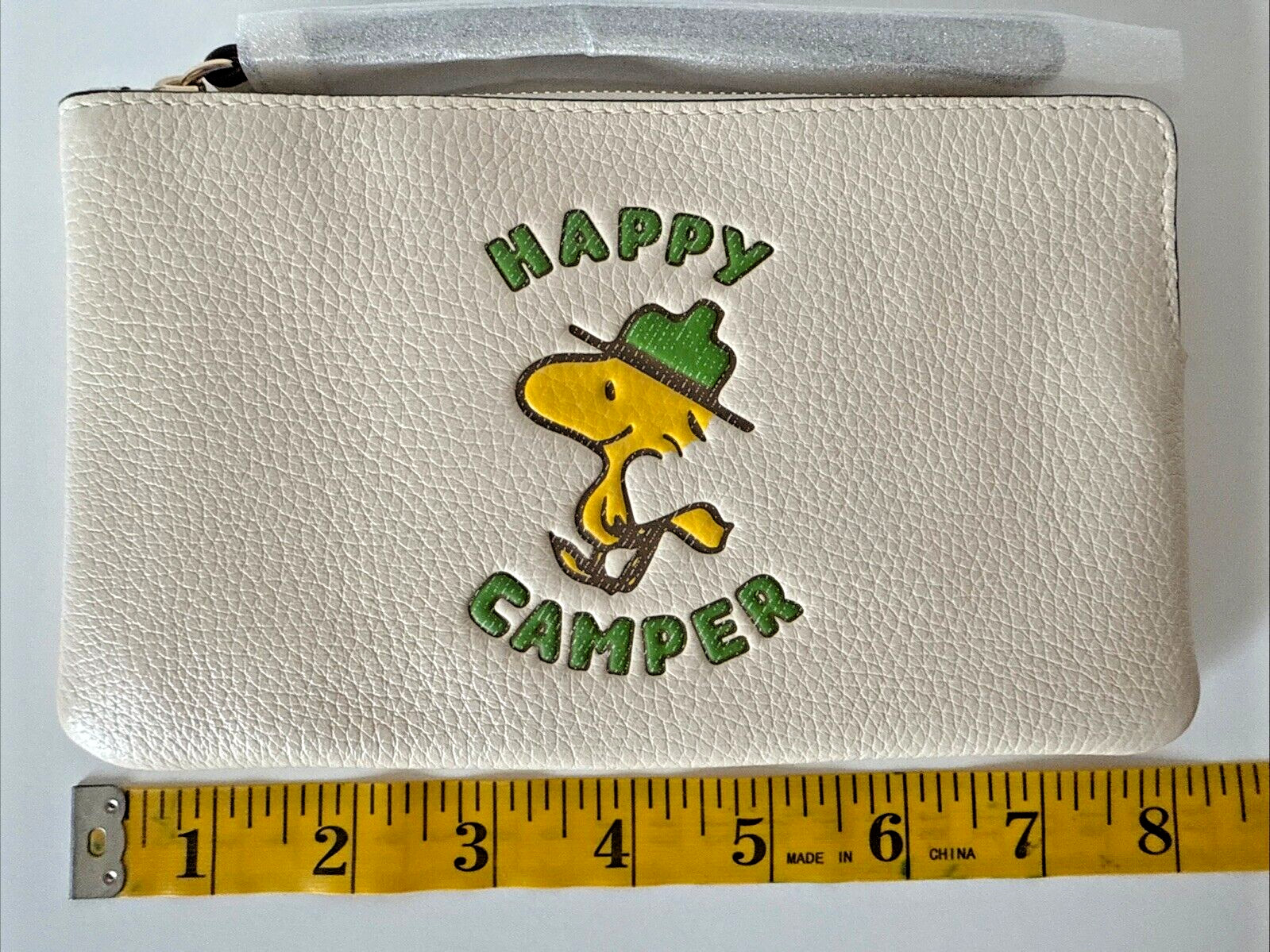 Coach X Peanuts Large Wristlet Corner Zip Leather Snoopy Woodstock Happy Camper