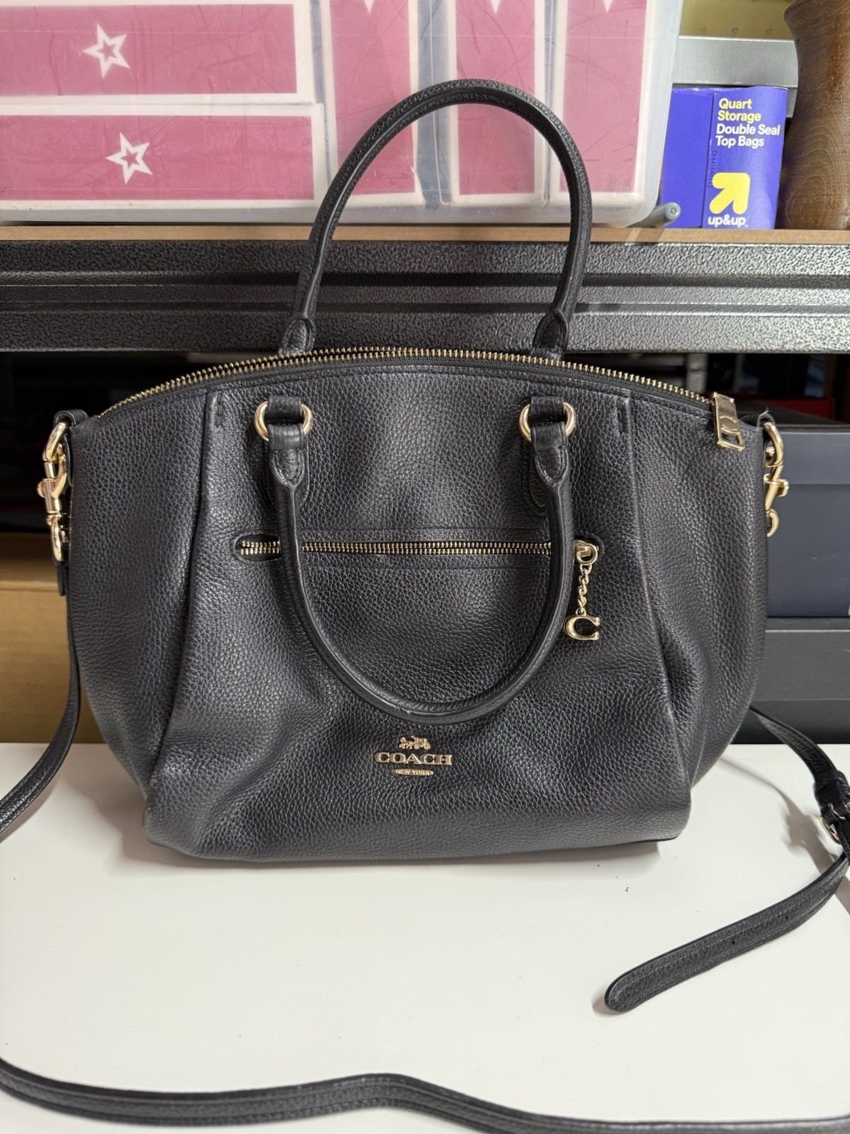 COACH Elise Satchel 79316 Black Leather Purse Crossbody Shoulder Bag