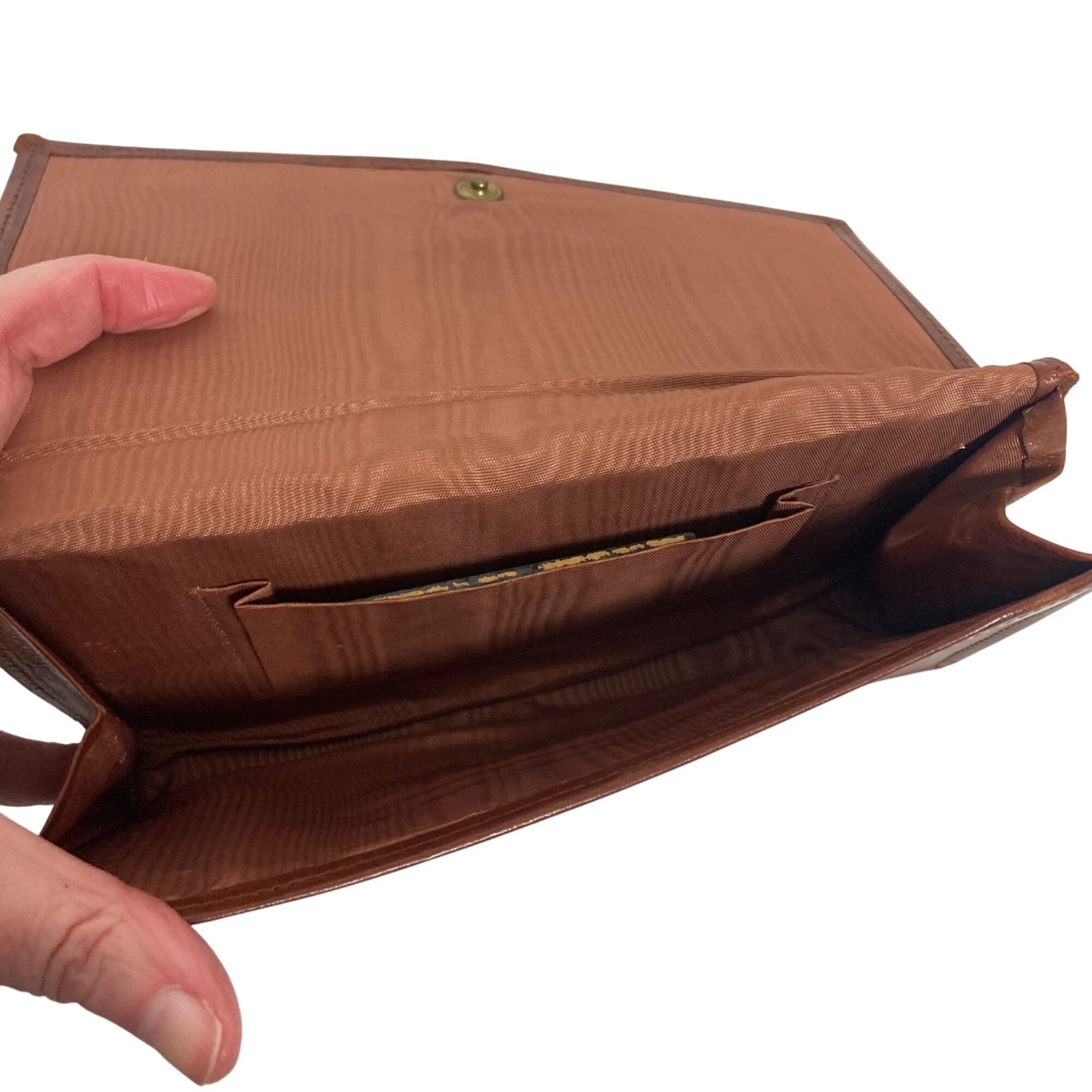 Vintage Italian Brown Leather Clutch Gold Embossed Made in Italy Old Money
