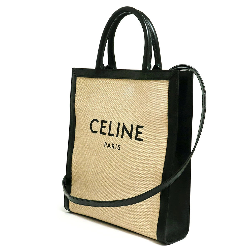 CELINE Vertical Cabas Small Natural Black 192082BNZ #866
